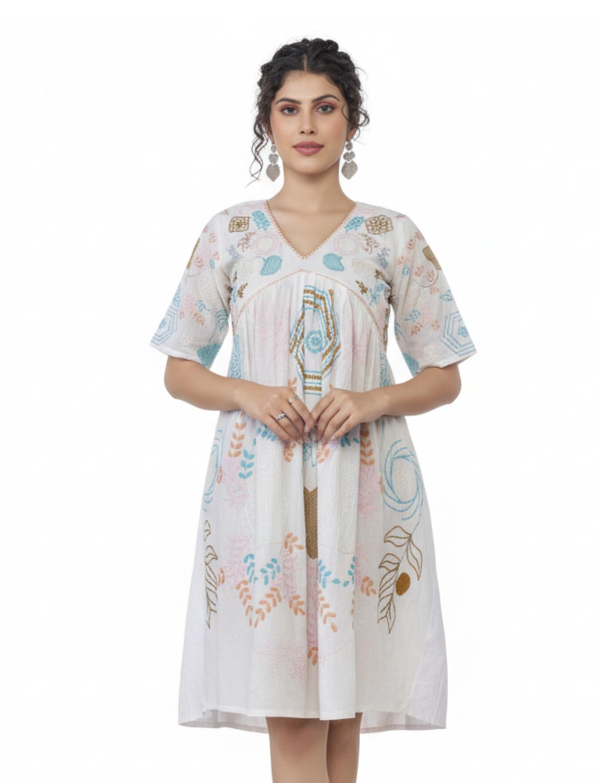 Kesudi WomenS Pure Cotton Heavy Embroidery White Tunic