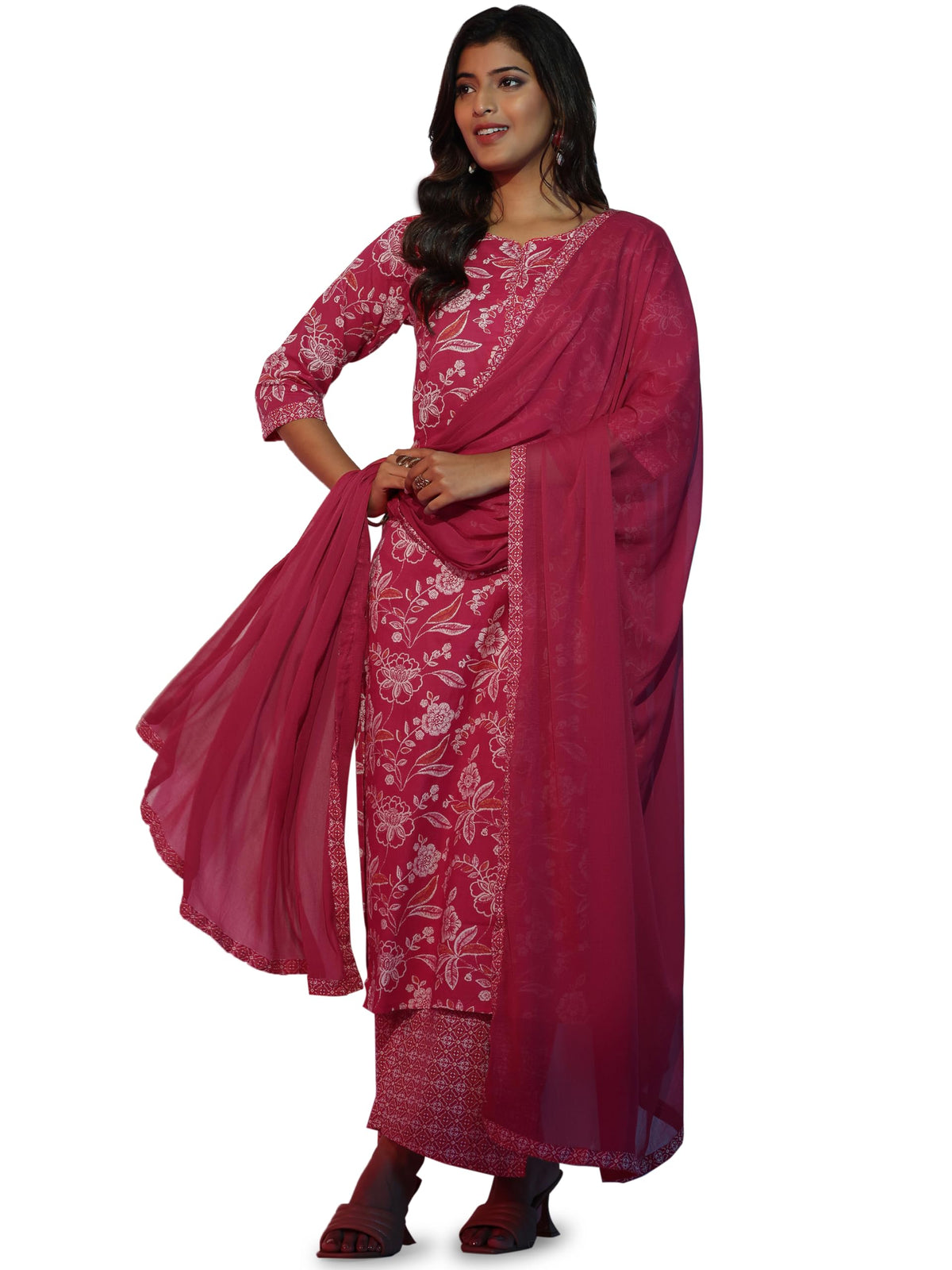 Libas Womens Pure Cotton Printed Kurta Set (36751O_Pink