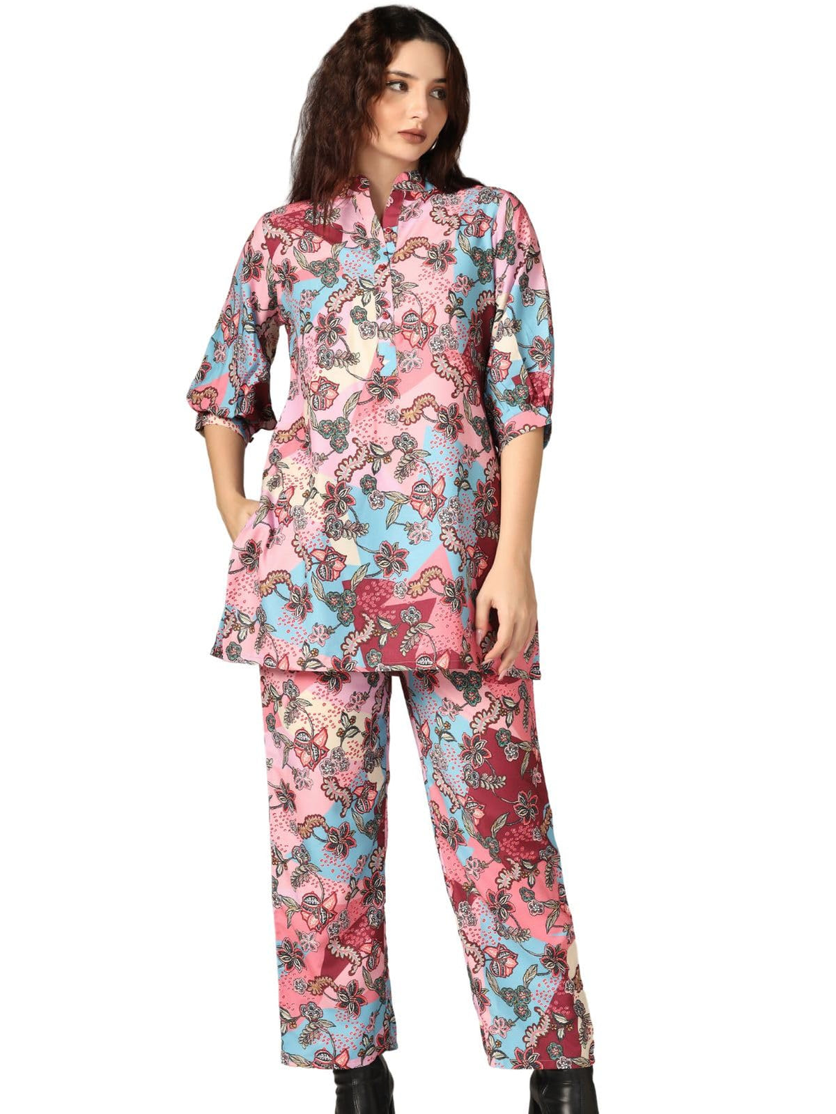 Leriya Fashion Regular Formal Floral Printed Rayon Western Co-Ord Set For Women(Available In 2Xl And 3Xl) (Lf-K-W1704&Tr797_Peac