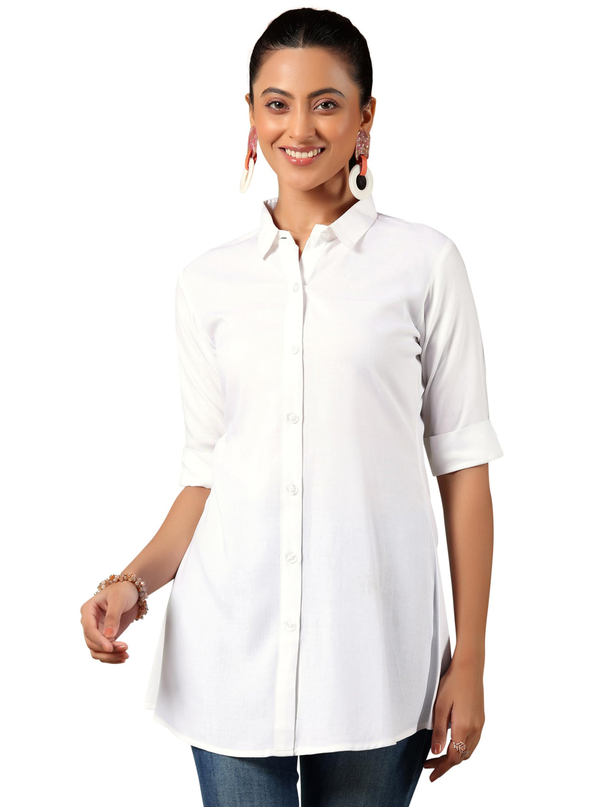 Libas WomenS Viscose Rayon A-Line Kurtis (58218_Off White