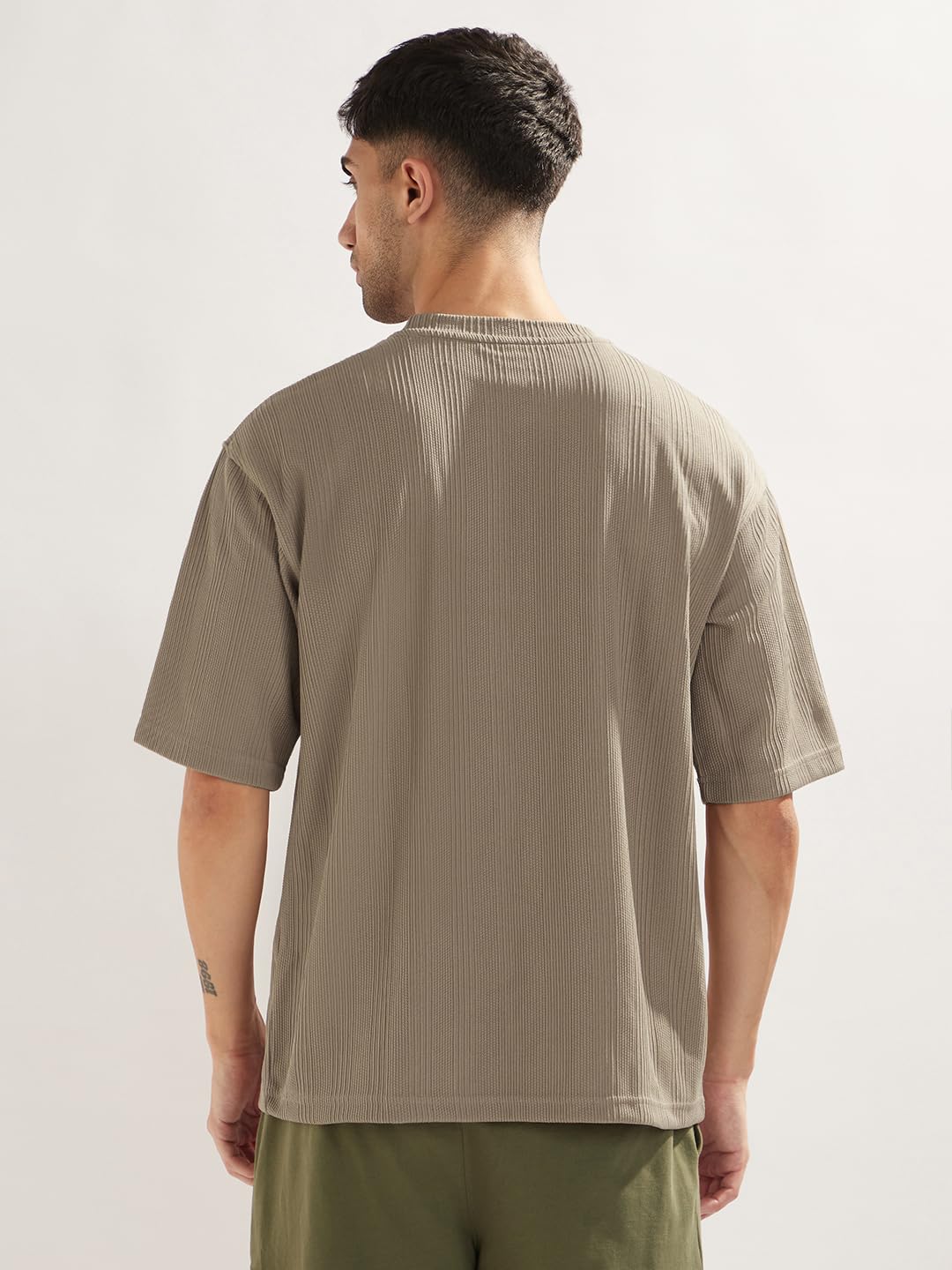 Nobero MenS Self Design Oversized Fit T-Shirt (1M-Twts-R0104_Beige