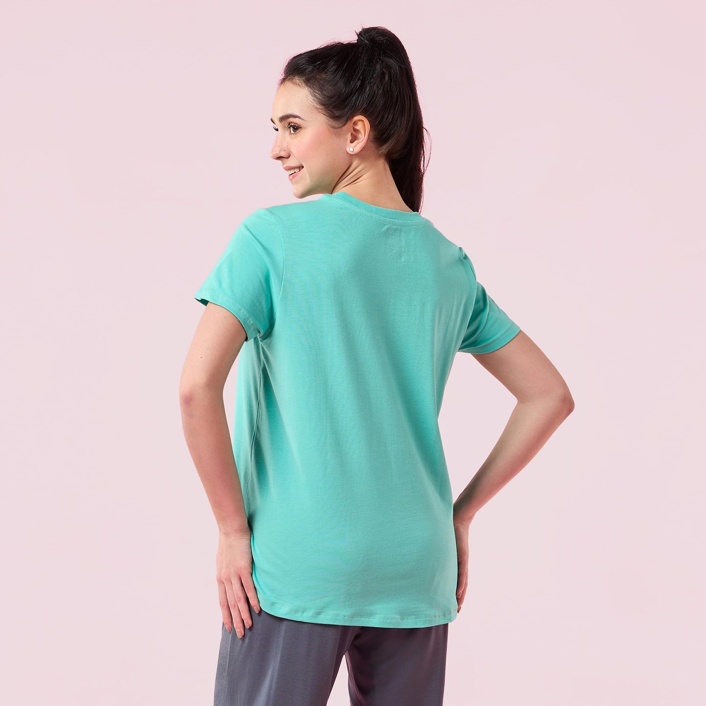 Enamor Womens Striped Relaxed Fit T-Shirt (E3S5_Pool Sea Blue Strips