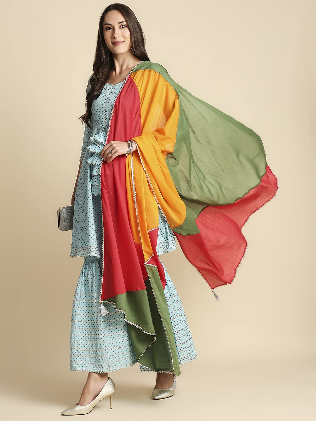 anubhutee Cotton Womens Kurta Sharara With Dupatta Set