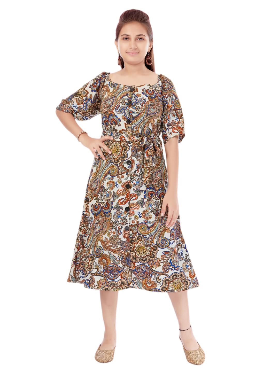 Aarika Girl's Polyester Skater Below The Knee Dress (SP-MD-A-22526_Multi Multicolour