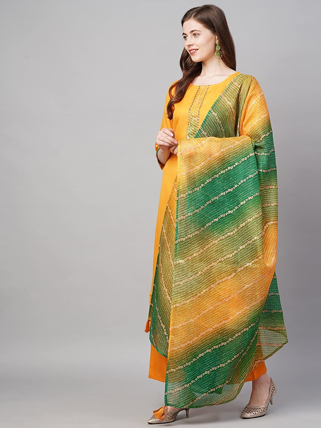 ANNI DESIGNER Women's Rayon Printed Kurta with Palazzo & Dupatta