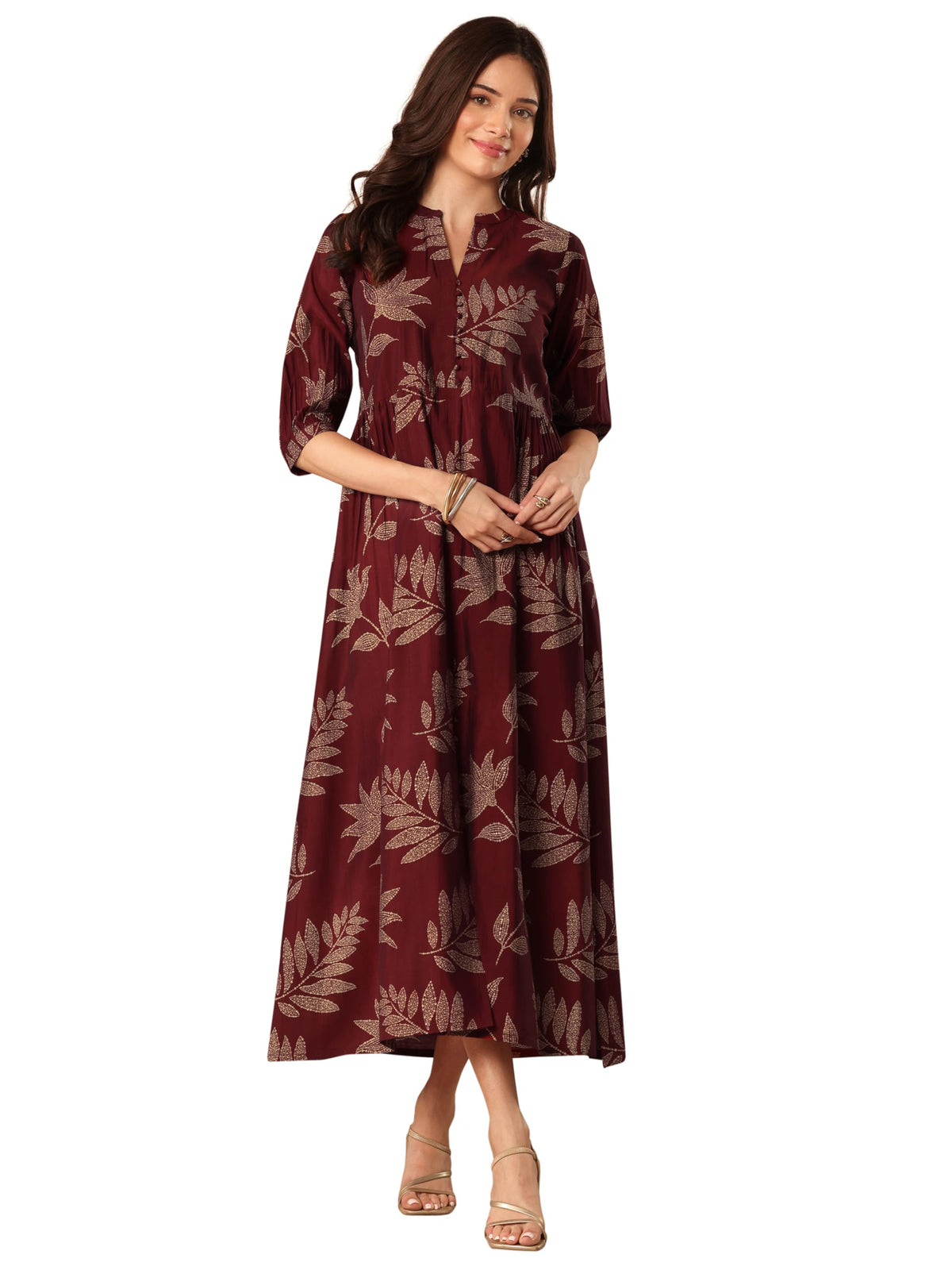 Libas WomenS Silk Fit And Flare Above The Knee Dress (29789_Maroon