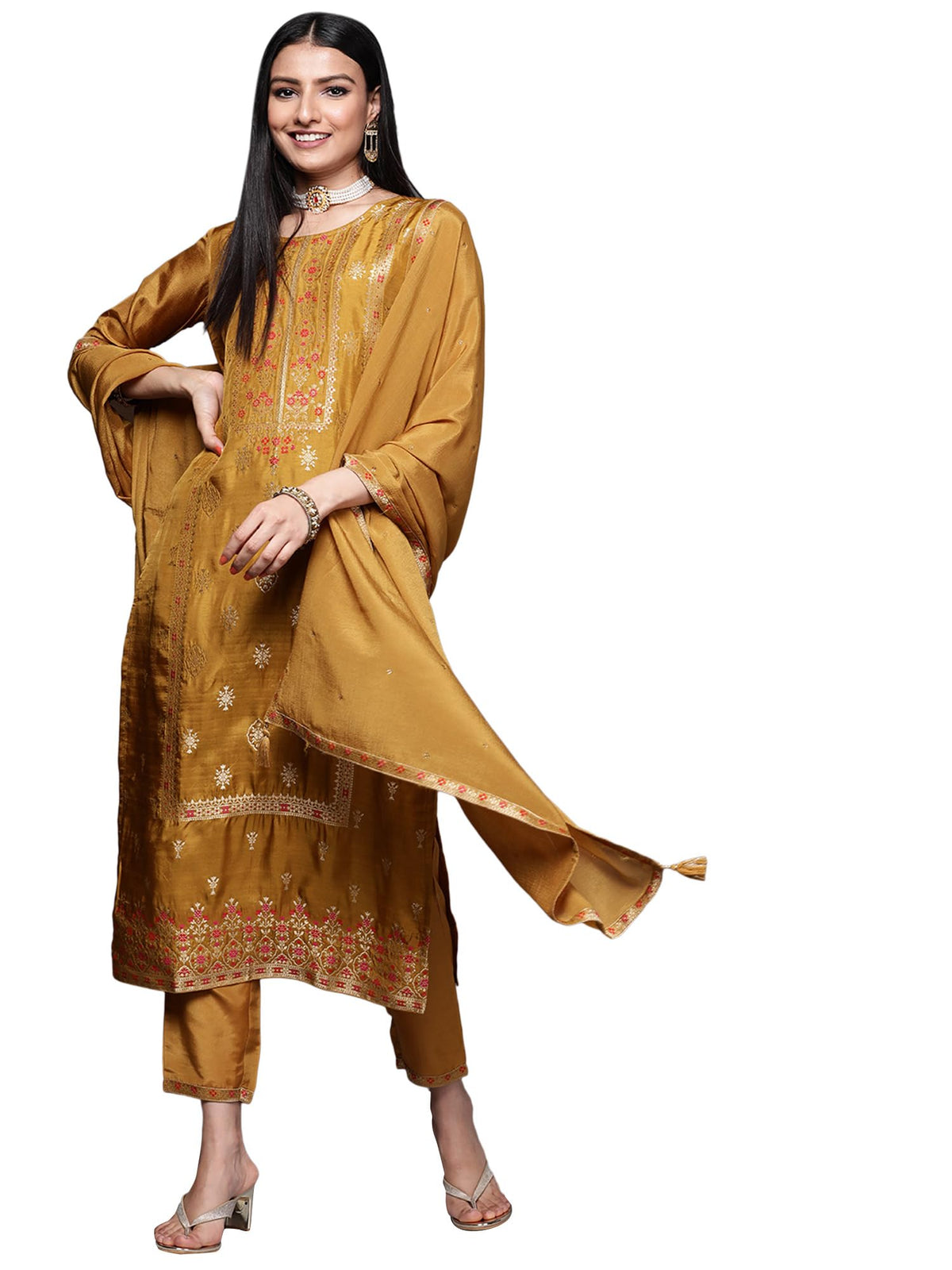 Libas Womens Silk Blend Kurta Sets (33342O_Mustard