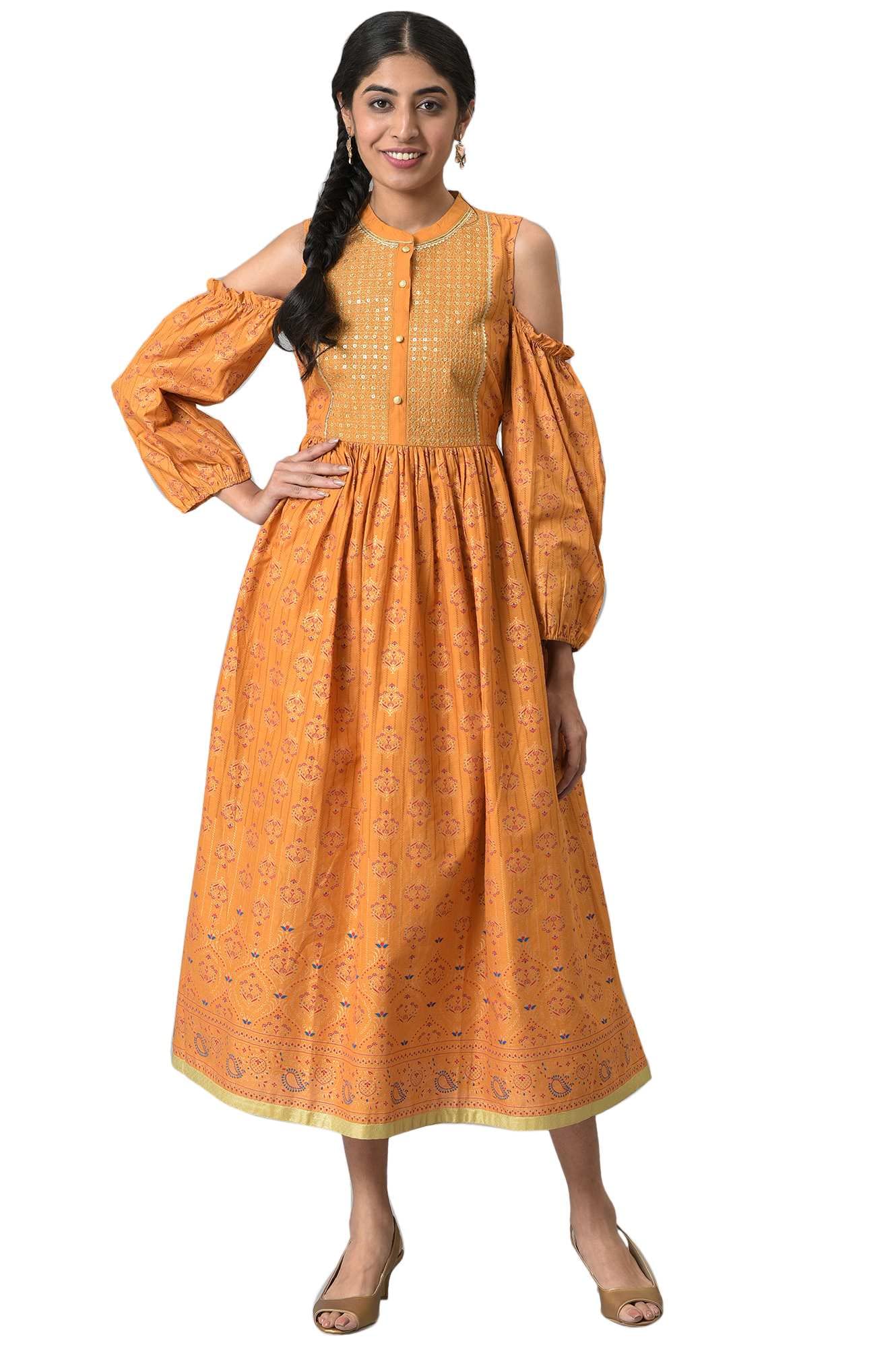 Yellow Cambric Printed Aurelia Dress