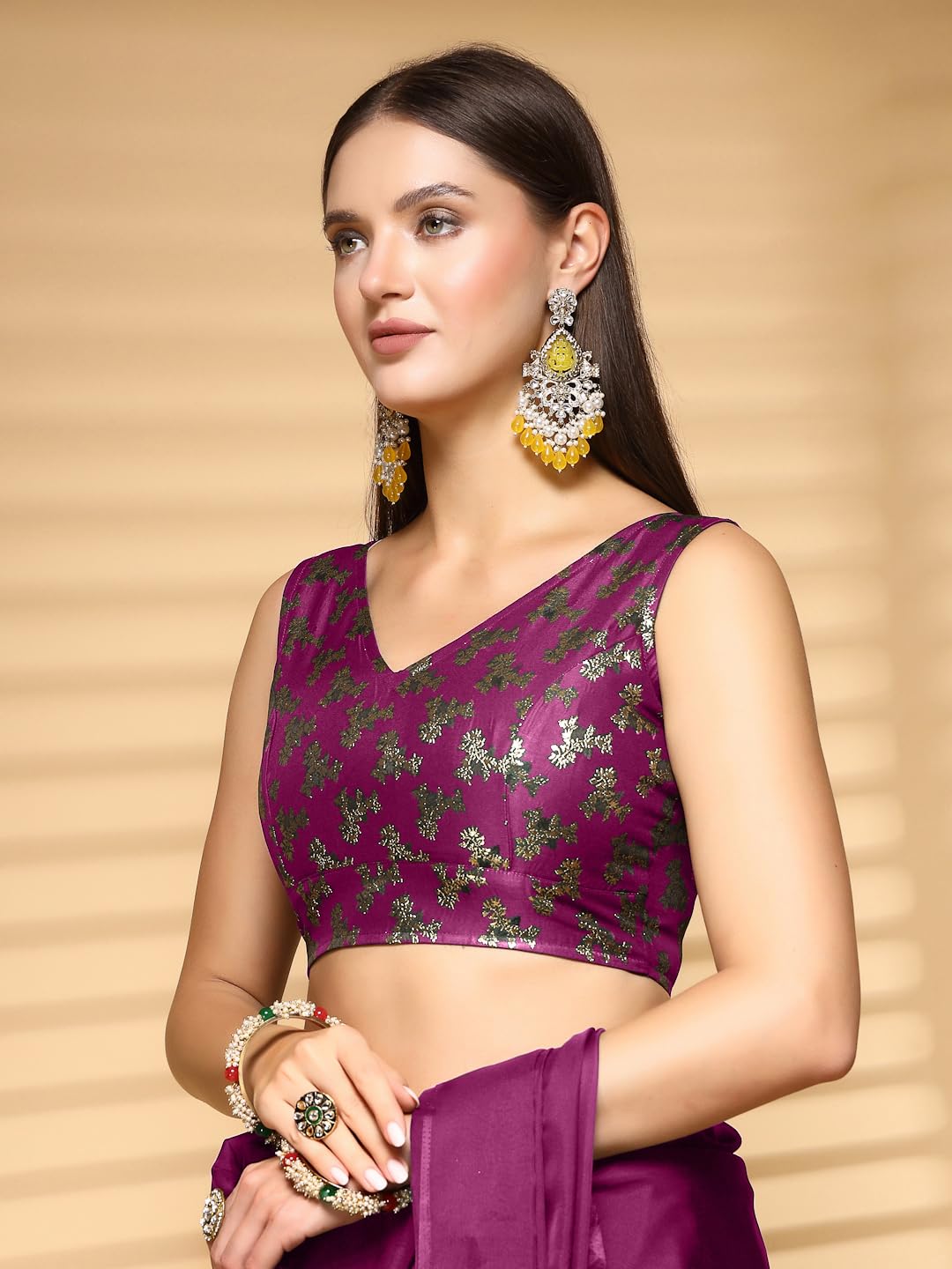 OOMPH! Readymade Blouse for Women, Brocade, Sleeveless, V-Neck, rbbl660