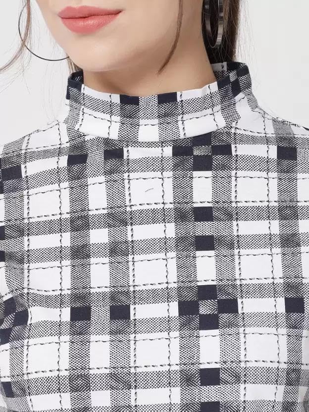 Kotty WomenS Casual Regular Sleeves Checkered White Top