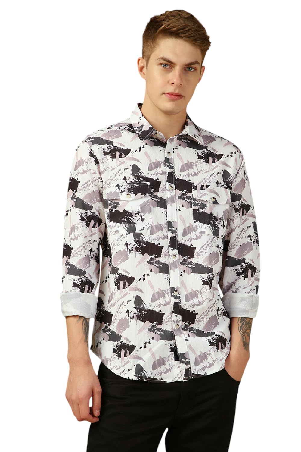 Dennis Lingo Men Blue Aop Relaxed Fit Full Sleeve Spread Collar Shirts
