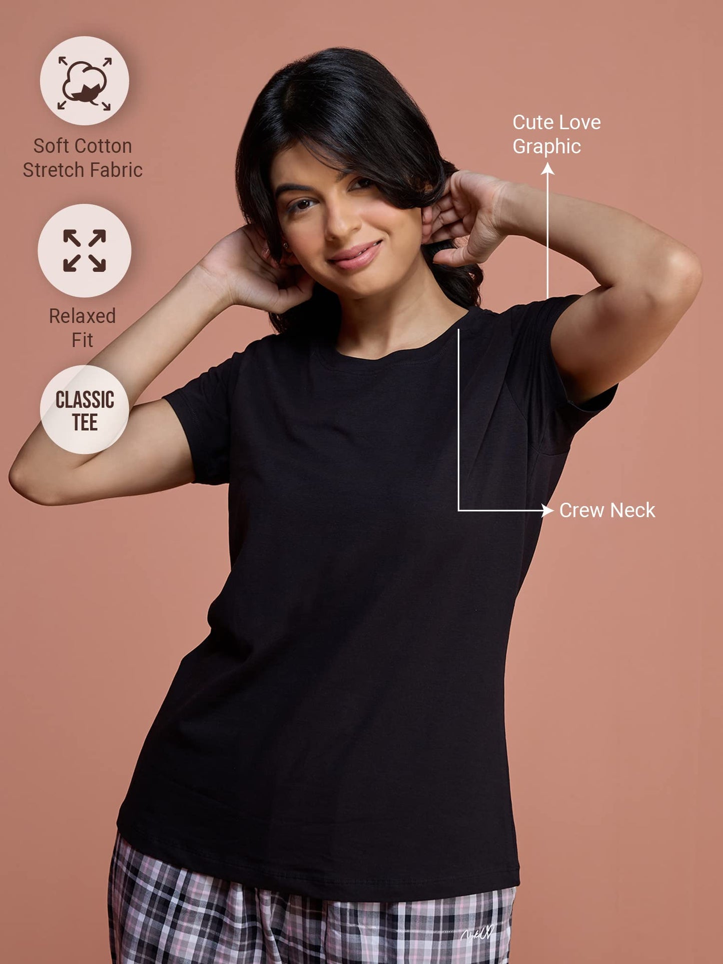 Nykd WomenS Ultra Soft All Occasions Everyday Cotton T- Shirt/Tee Essential | Relaxed Fit | Cotton | Crew Neck - T-Shirts & Tan
