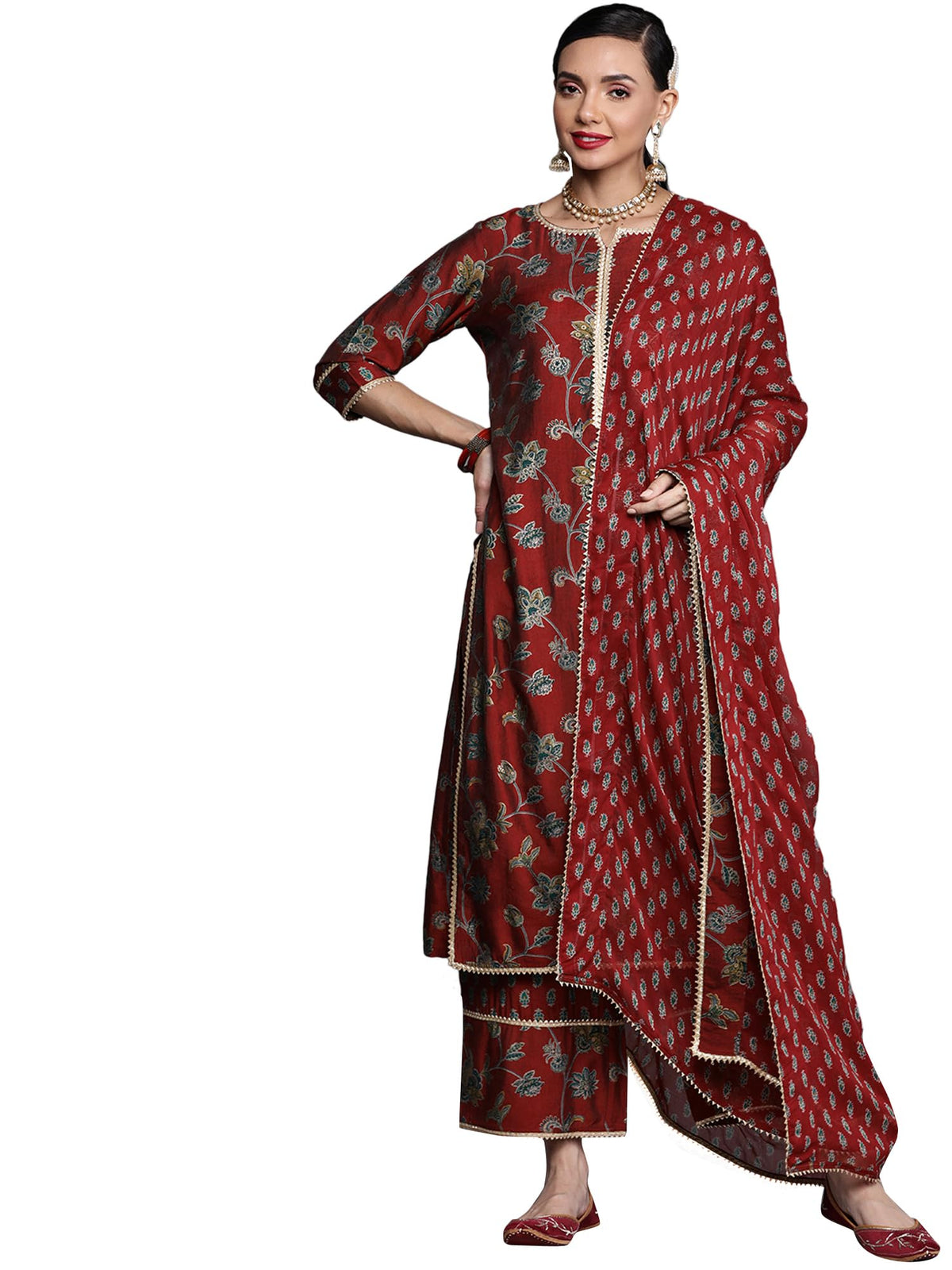 Libas WomenS Silk Blend Kurta Sets (20258O_Maroon