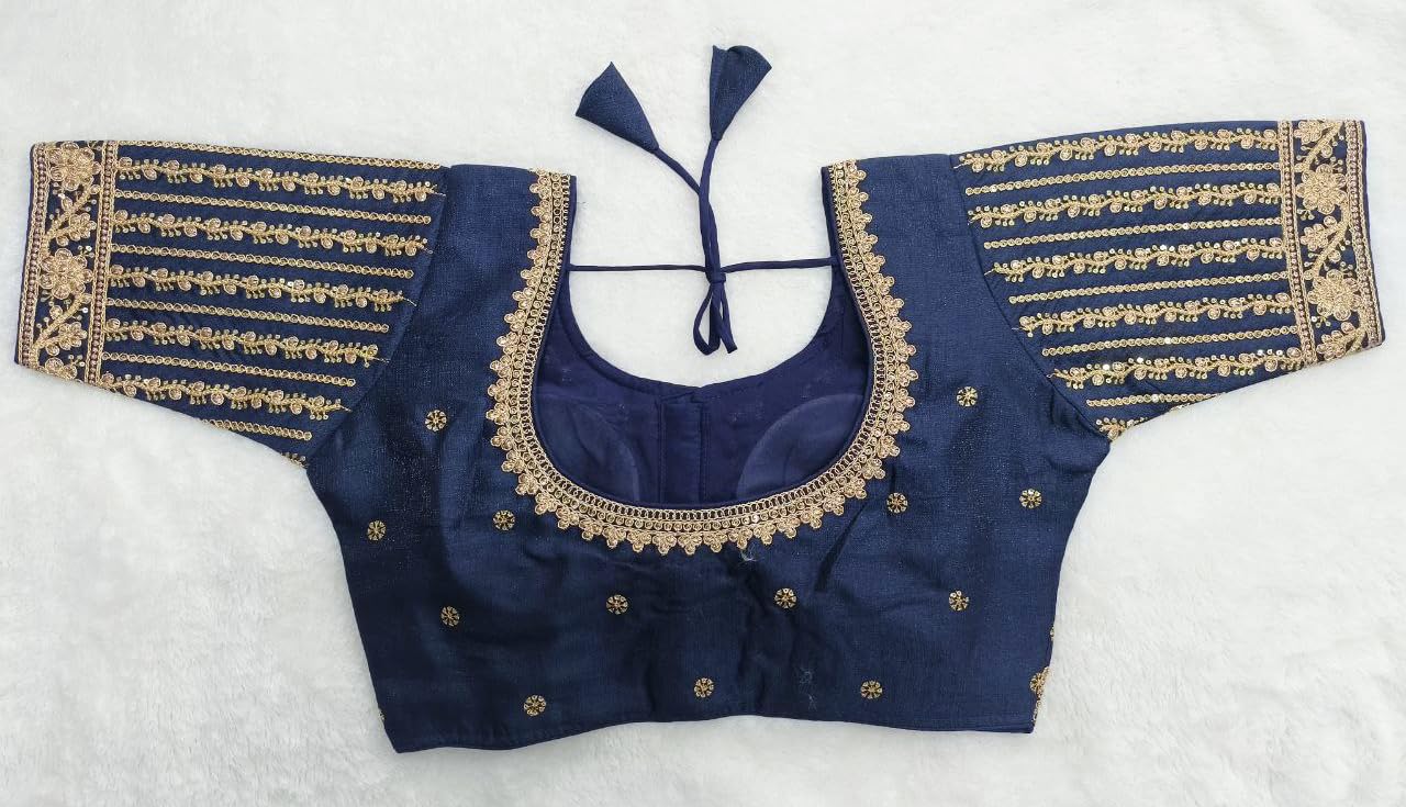 Pujia Mills Womens Readymade Blouse Embroidery Multi Coding Gold Thread Indian Ethnic Designer Stitched Womens Readymade Saree