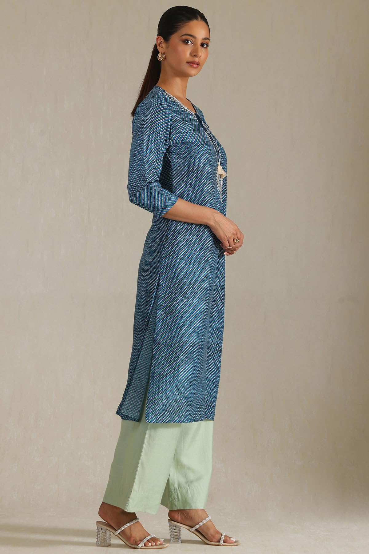 Soch Womens Black Muslin Leheriya Kurta with Zari Woven