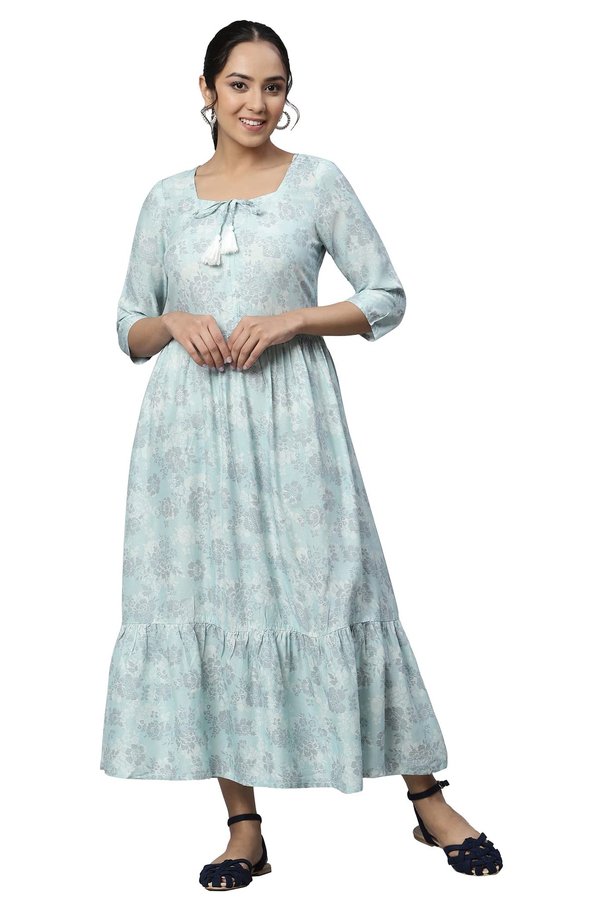 Aurelia Women Morning Mist Rayon Floral Printed Dress_22Aua13367-504141_Xxl