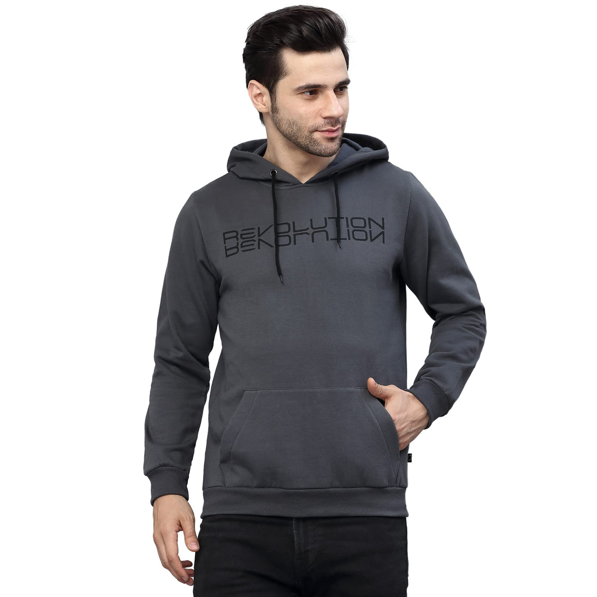 RIGO Mens Fleece Hooded Neck Sweatshirt (SW07221138_Grey
