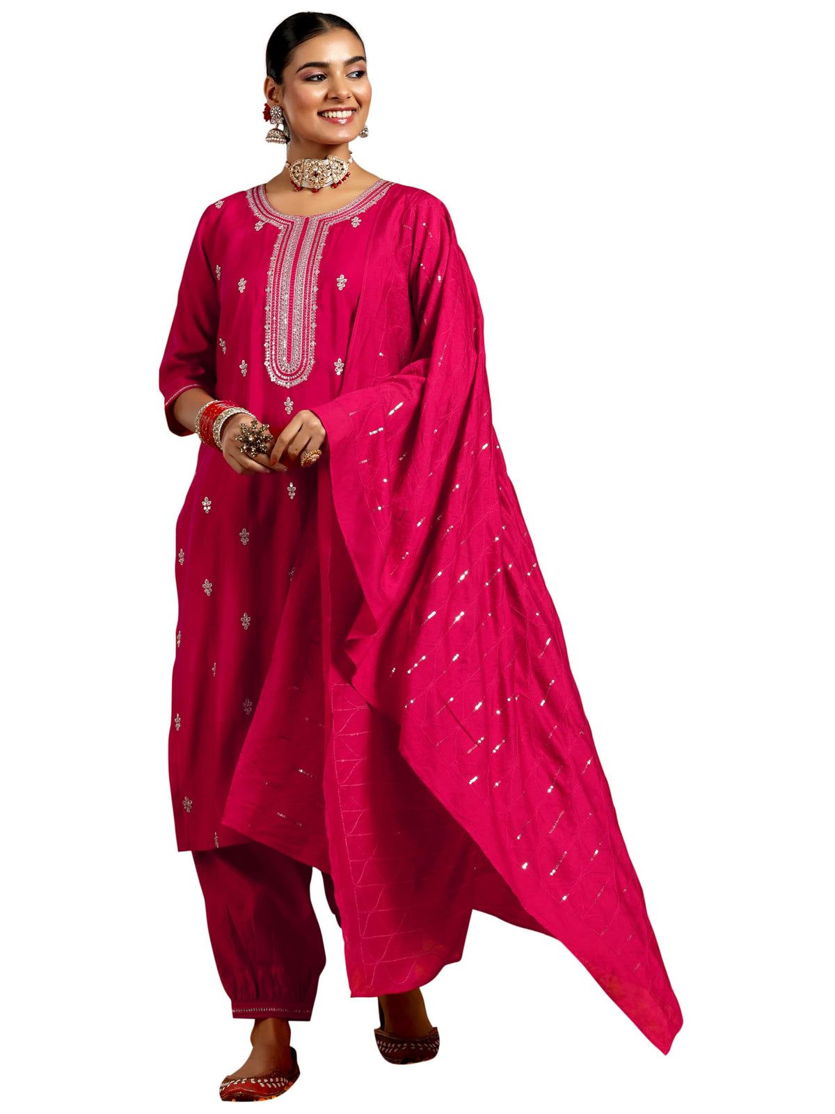 Libas Womens Silk Blend Kurta Set (GS946_Pink