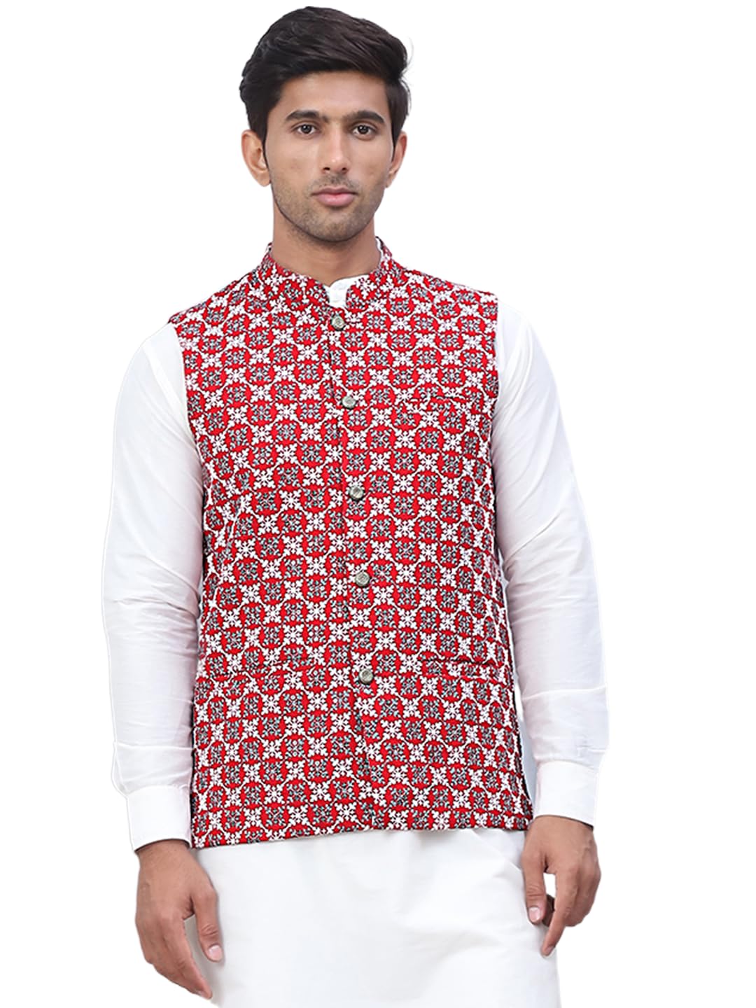 Jompers Mens Embroidered Viscose Rayon Nehru Jacket