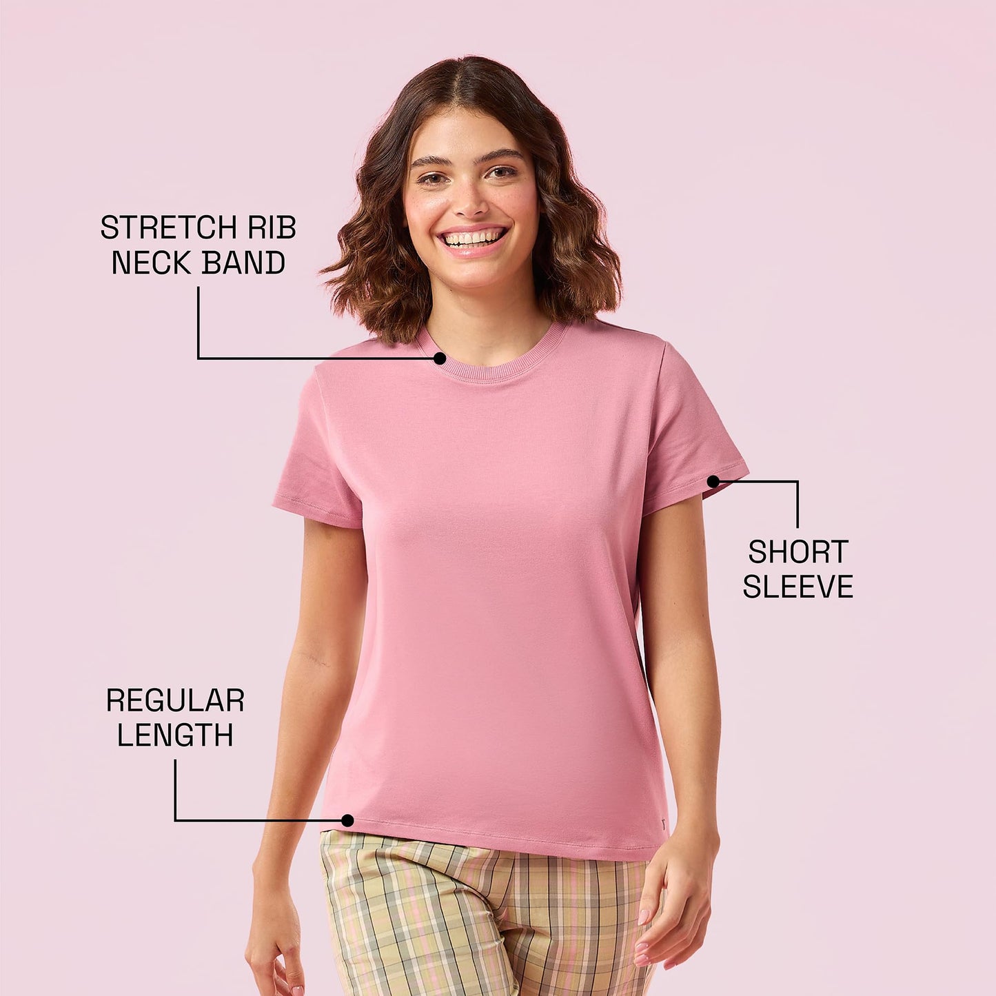 Enamor Womens Solid Relaxed Fit T-Shirt (E311_Lilas