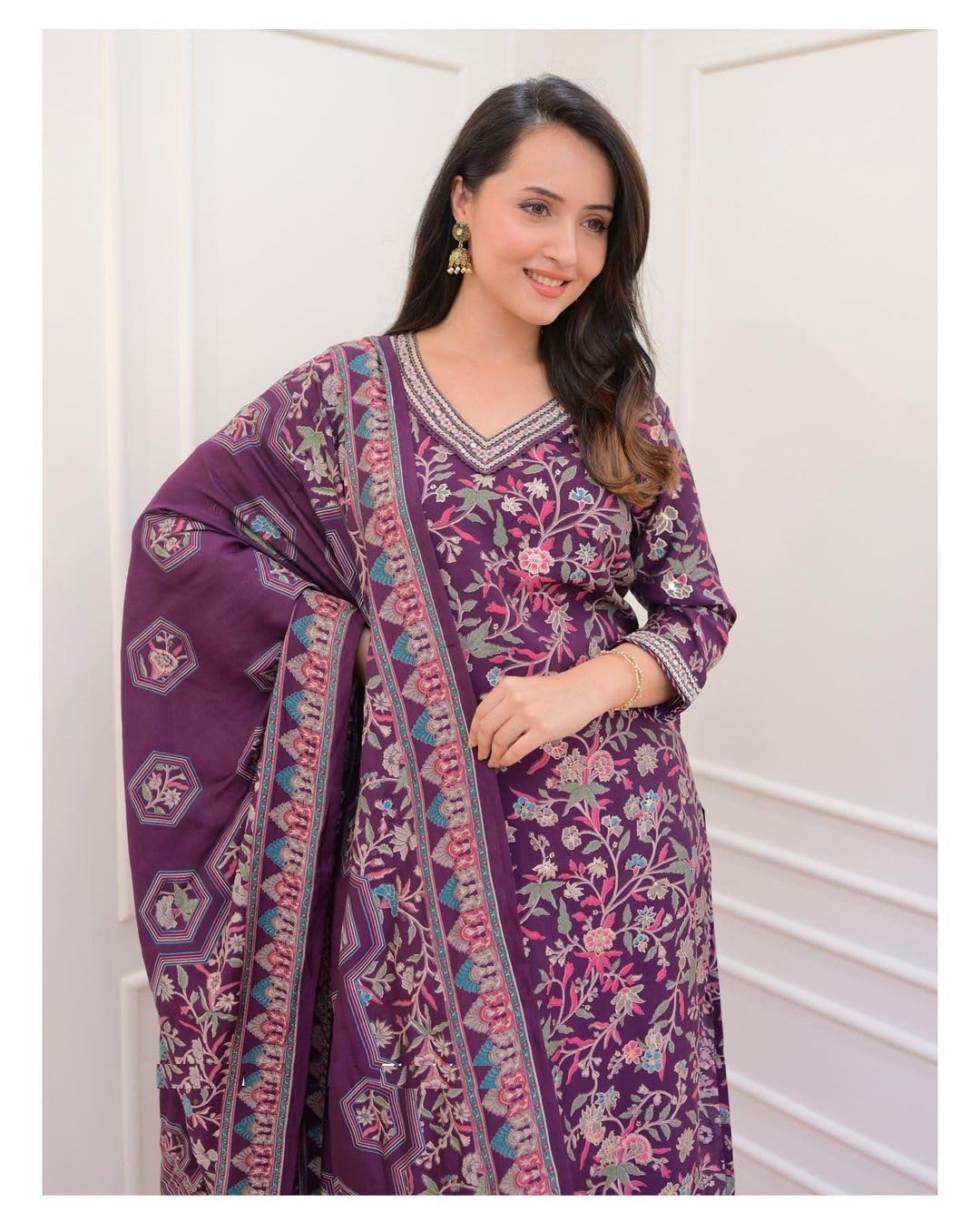 Nermosa Women Embroidery and Printed V-Neck Kurta and Pant Set with Dupatta