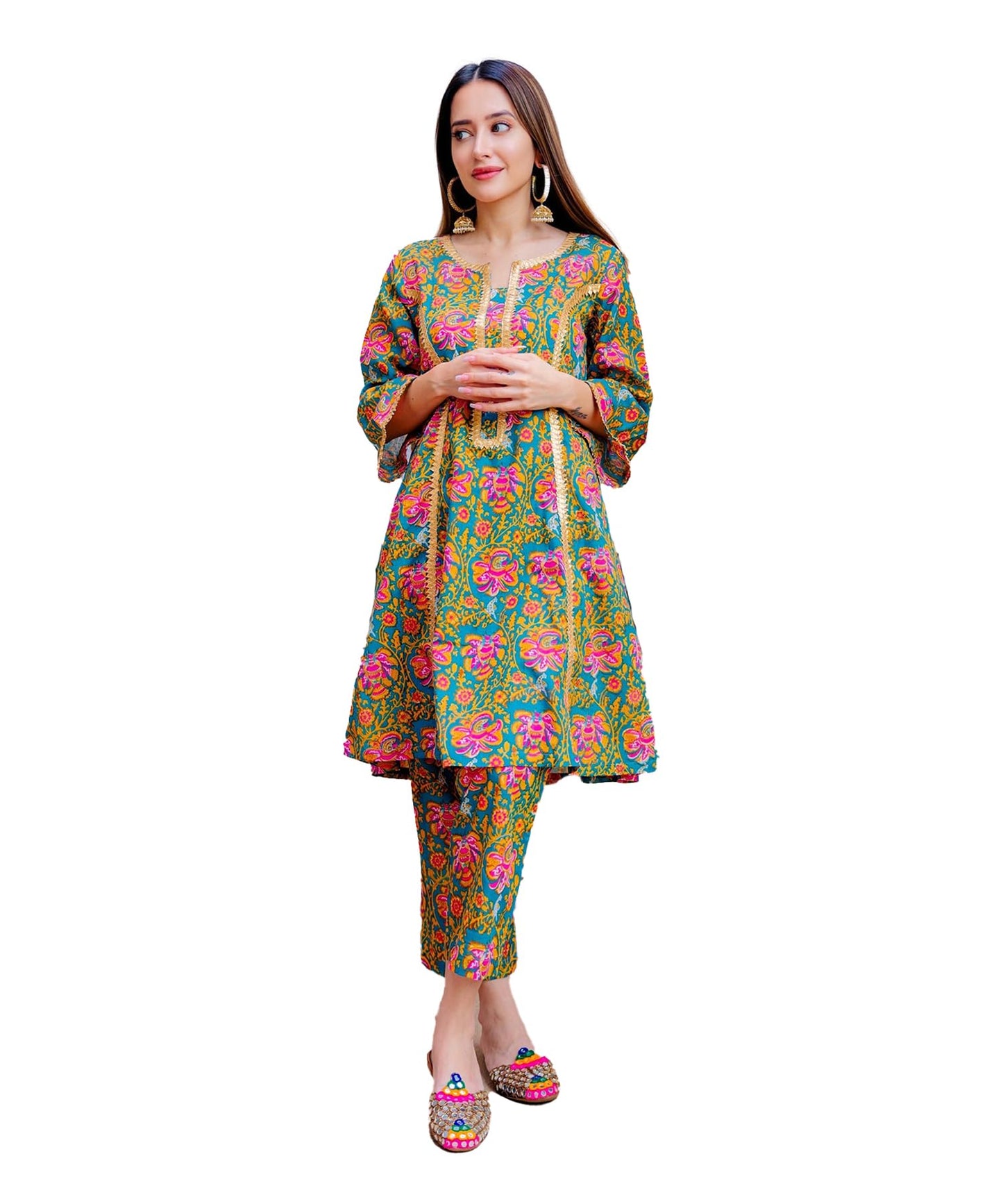 Yashika Womens Cotton Blend Floral Printed Kurta Pant Set Suitable for Every Indian Occasion (AZ-YS-OG-KS2172-Parent_Green