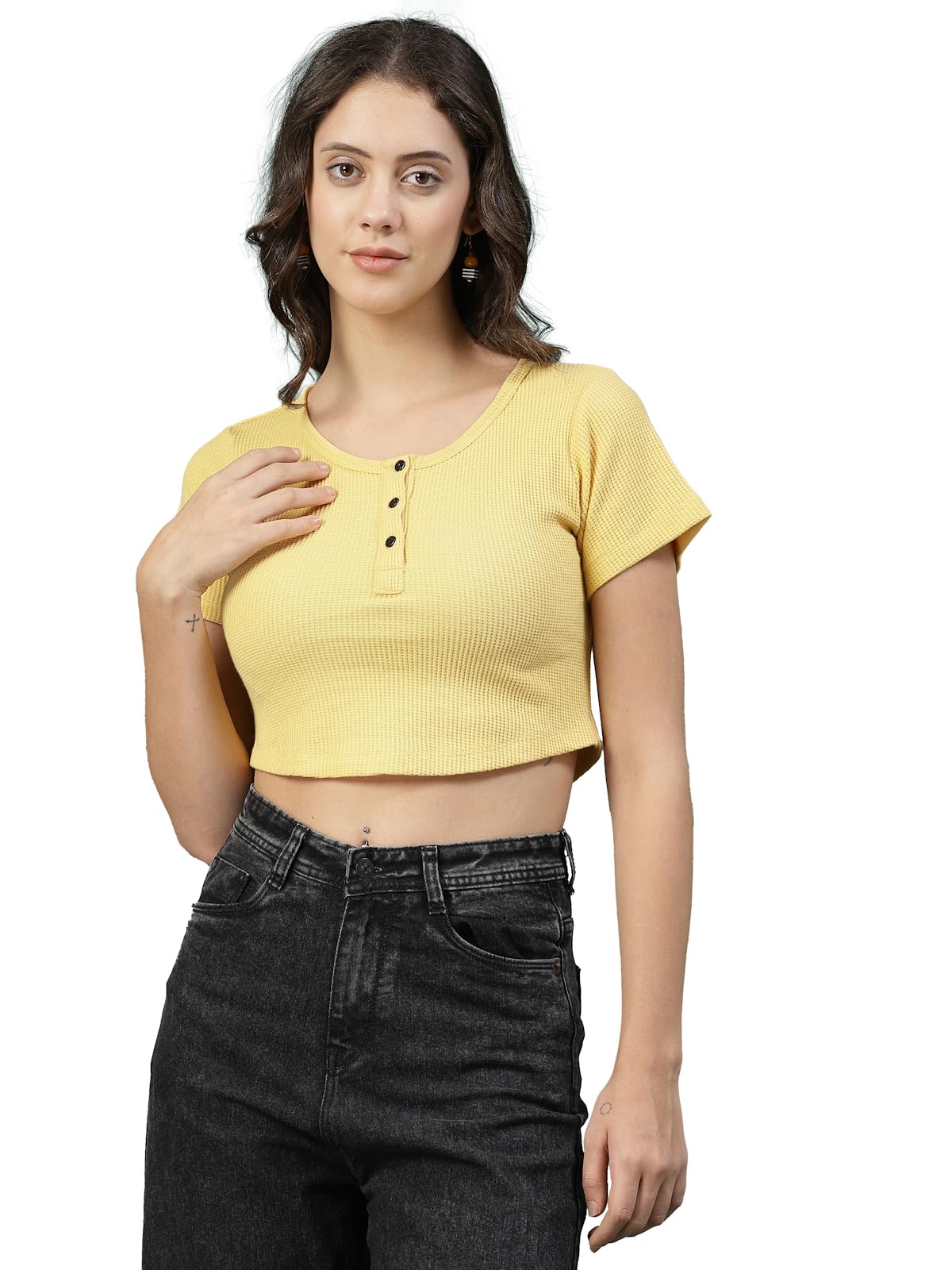 Rigo Cotton Top for Women | Stylish, Solid, Western Crop Top for Women | Round Neck, Half Sleeves Crop Top for Women