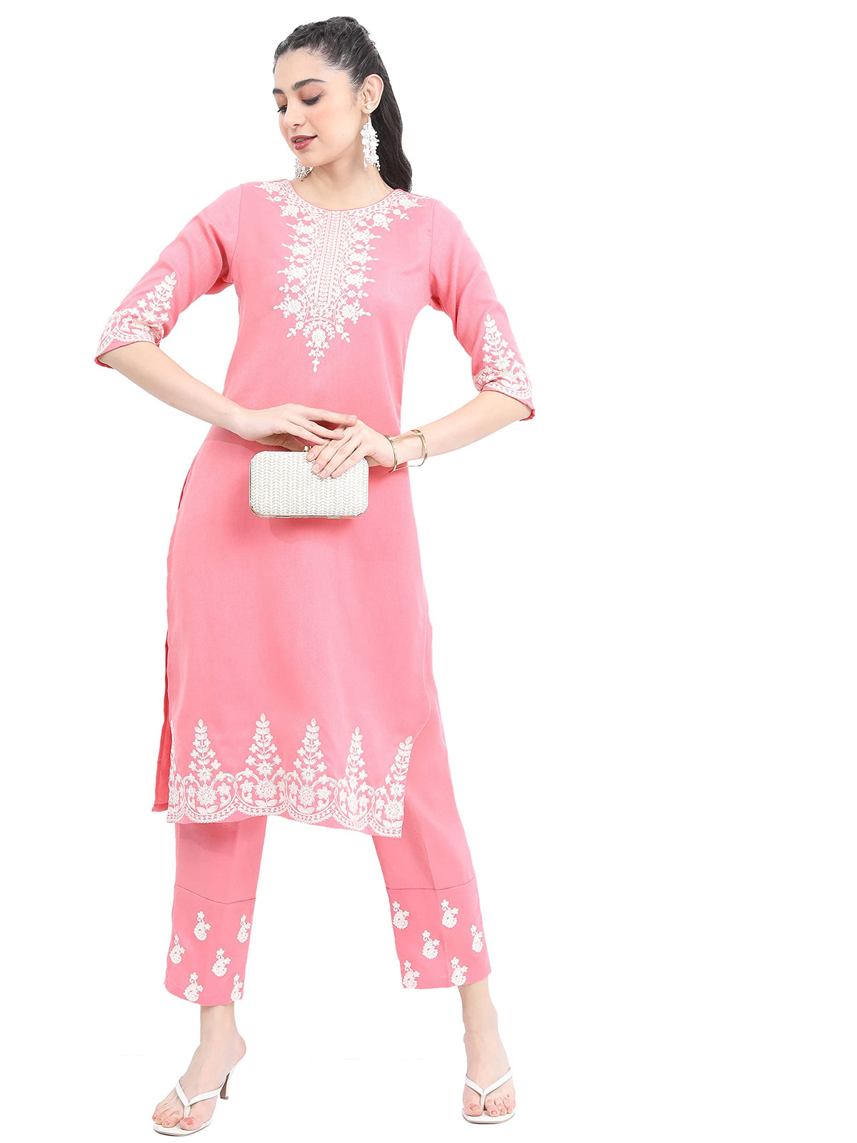 Ketch Polyester Womens Kurta With Palazzo (Khk3000563_Pink