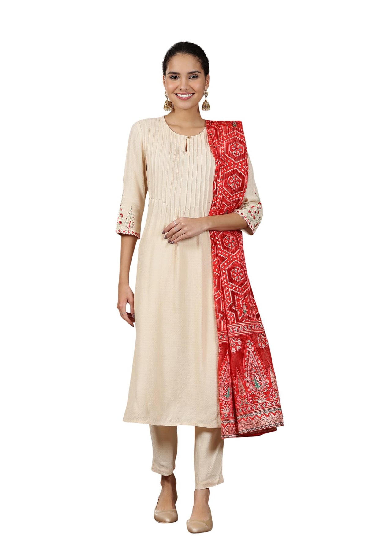 Aurelia WomenS Solid A-Line Kurta Set With Palazzos And Dupatta For Women