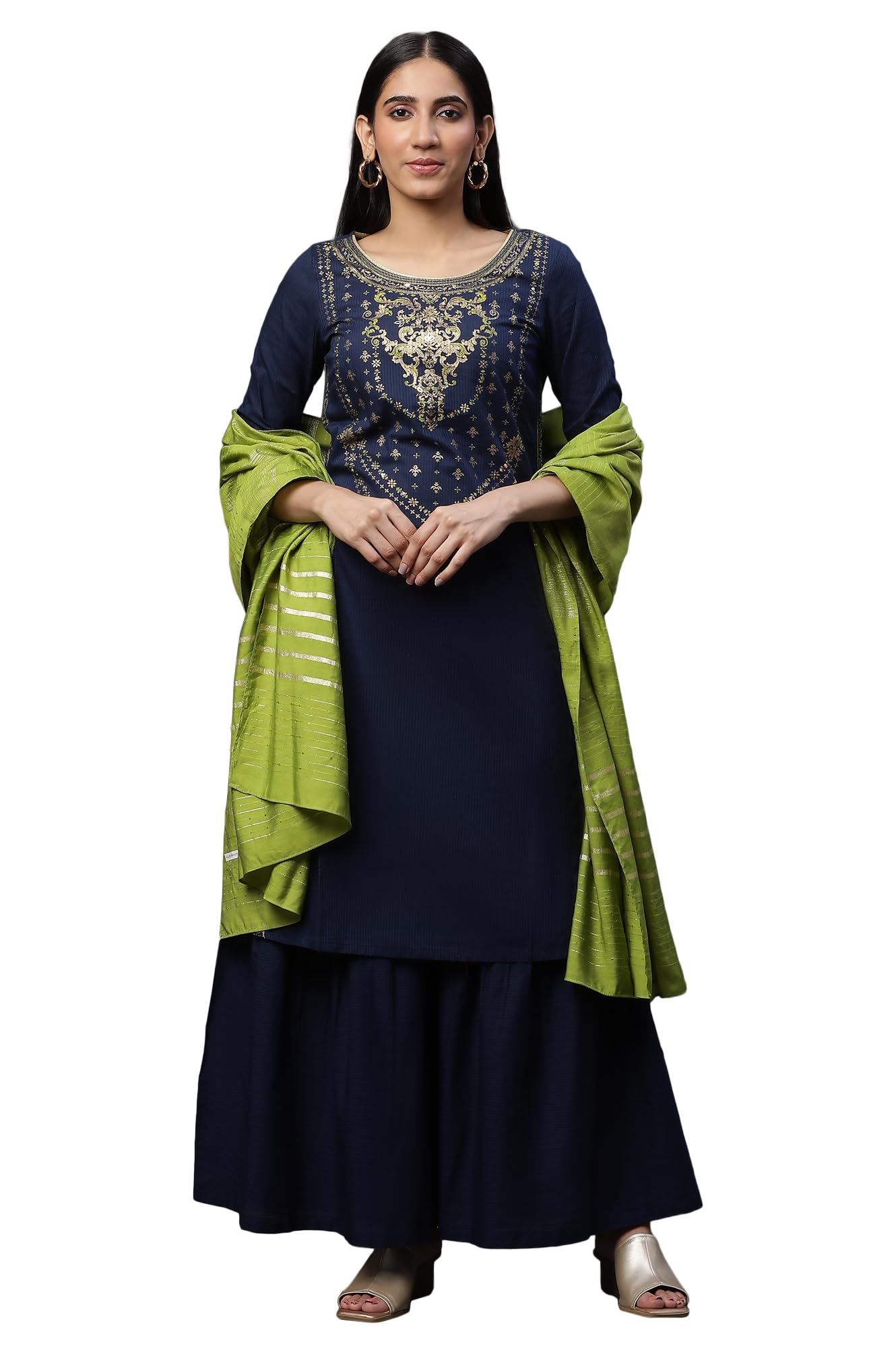 Aurelia Blue Embellished Short Kurta, Sharara And Dupatta Set