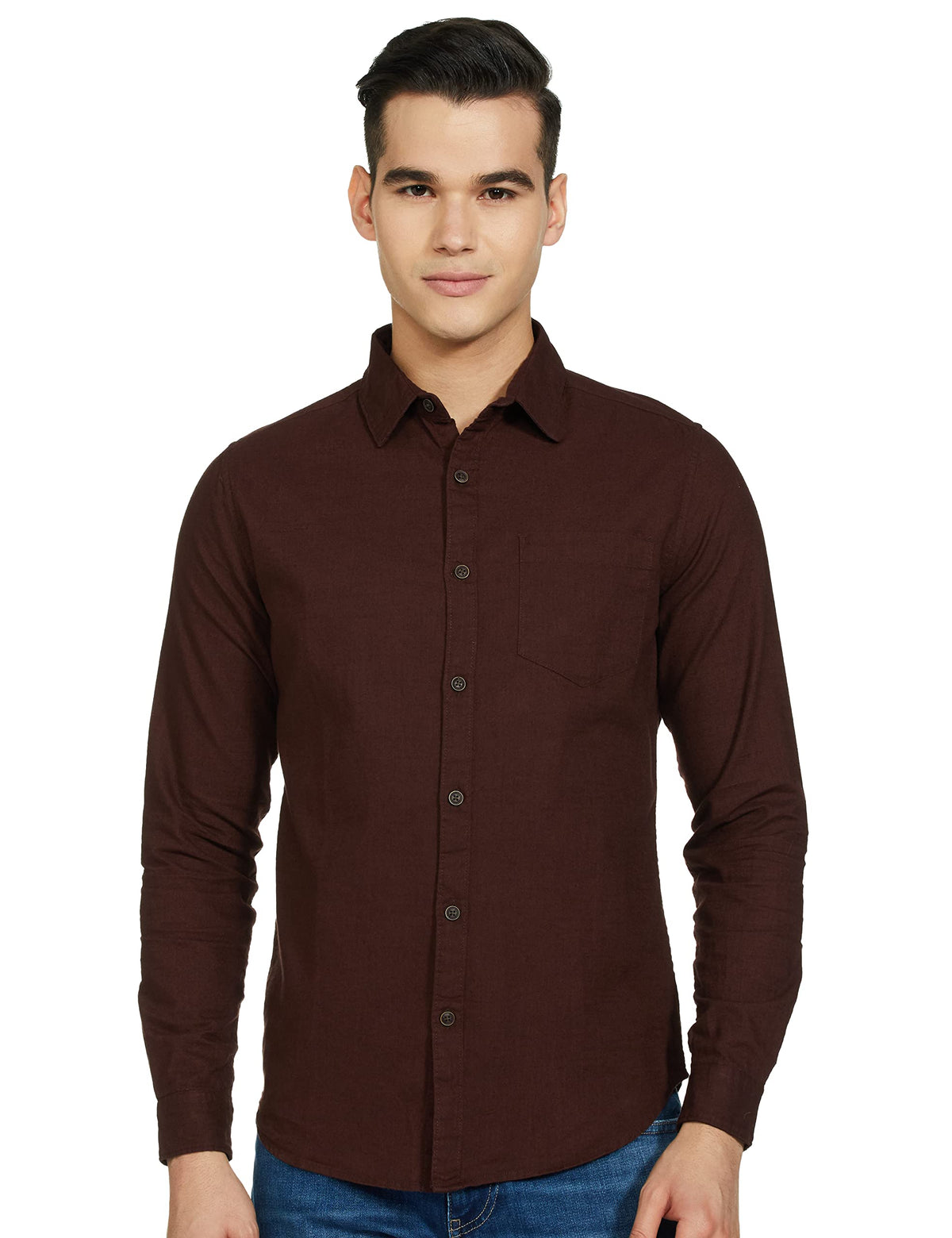 Ketch MenS Cotton Solid Slim Fit Shirt (Khsh000236_Choco M)
