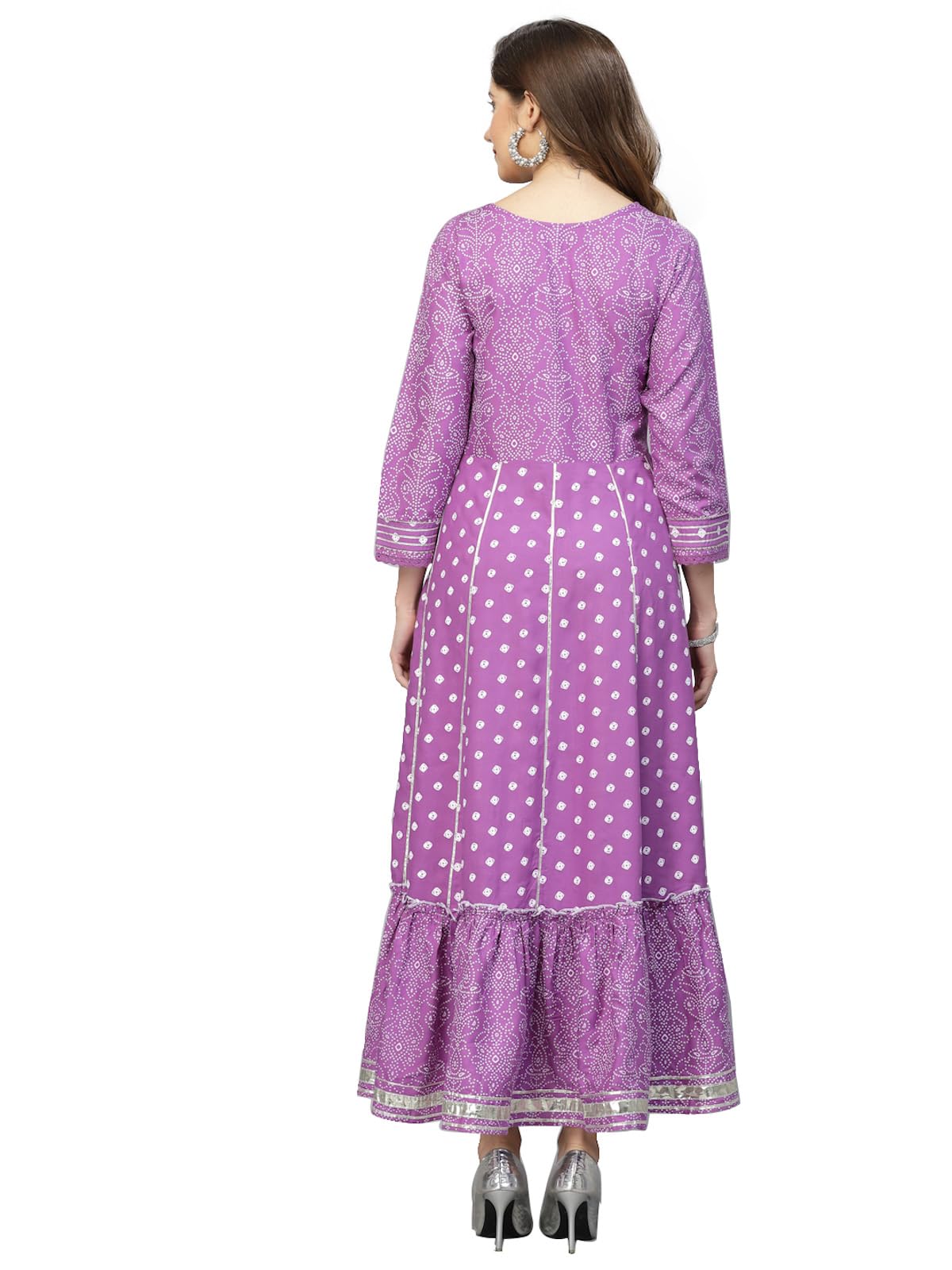 Stylum Women's Bandhani Printed & Embellished Rayon Anarkali Kurta (PURPLEGORI_Purple)