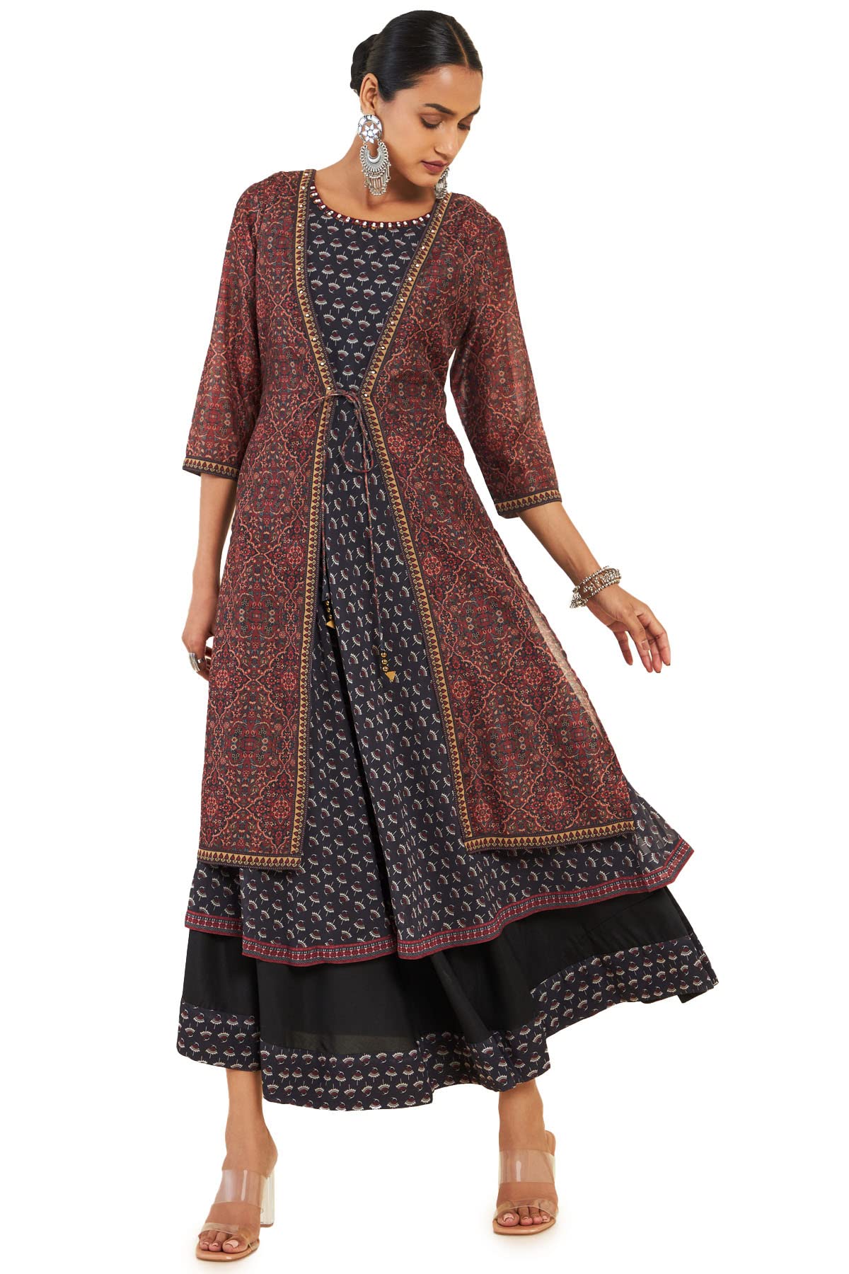 Soch Women Black Georgette Floral Dress Kurta