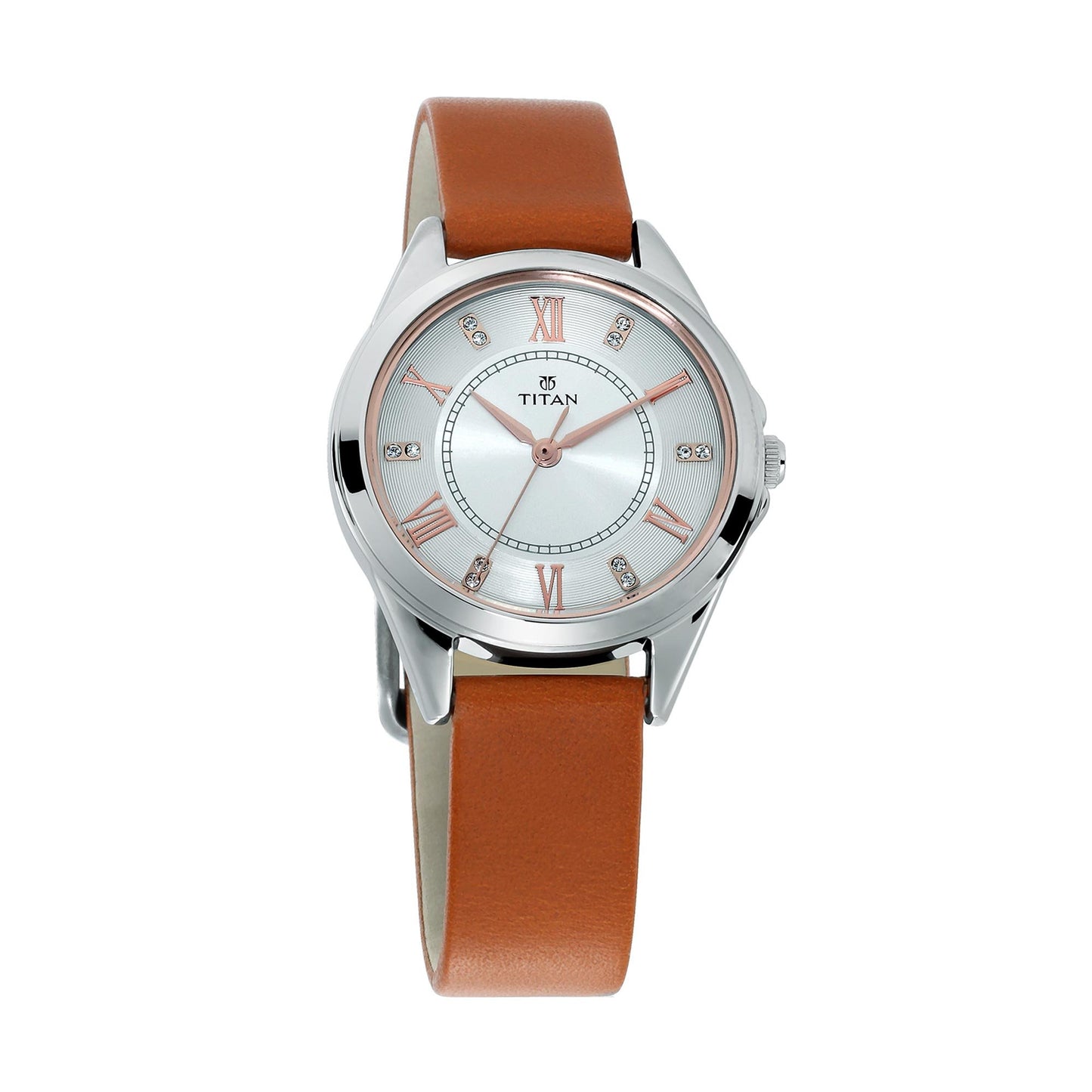 Titan Sparkle Women’S Watch With Swarovski Crystals | Quartz, Water Resistant, Genuine Leather Band | Blue Band And Silver Dial