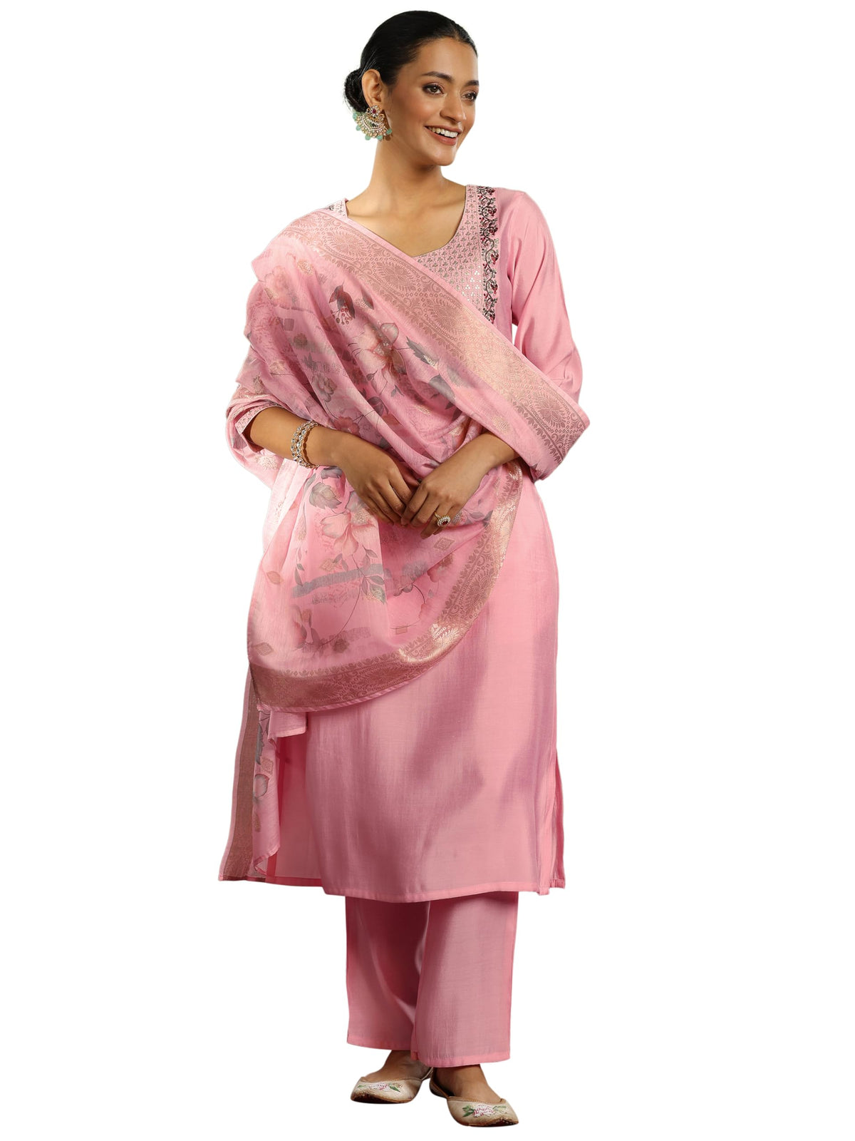 Libas WomenS Silk Blend Kurta Set (Gs983_Pink
