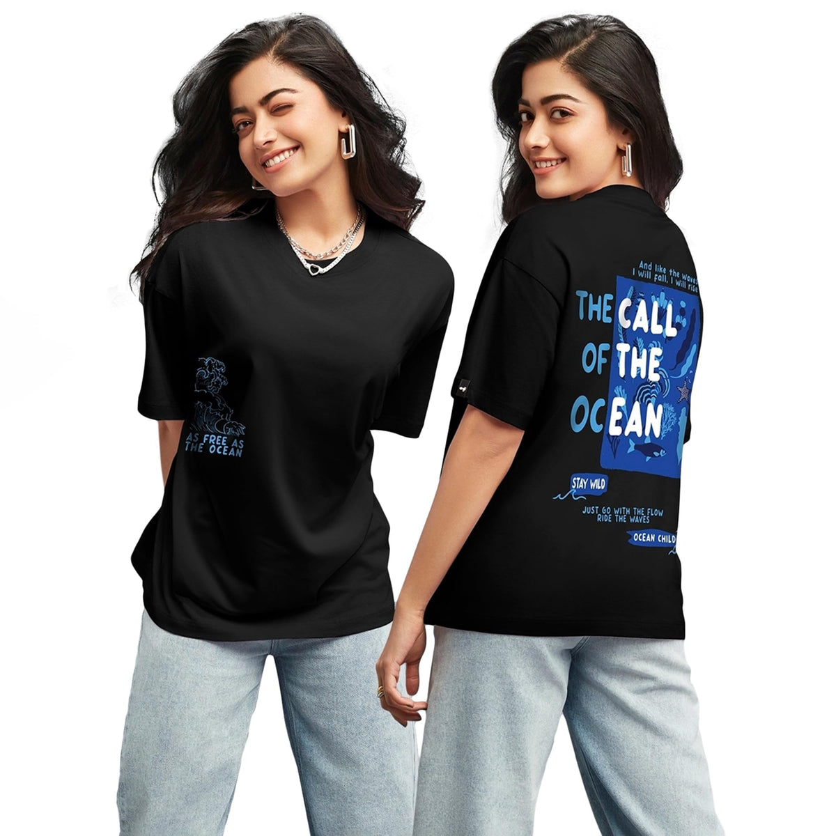 Bewakoof Women Cotton Graphic Printed Oversized T-Shirt_610991_Black_L