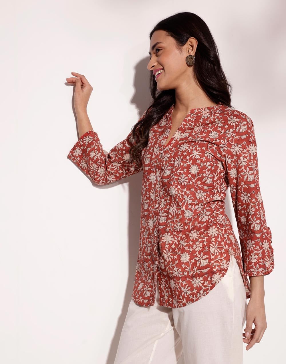 Fabindia WomenS Printed Regular Fit Shirt (1035769Red_Red
