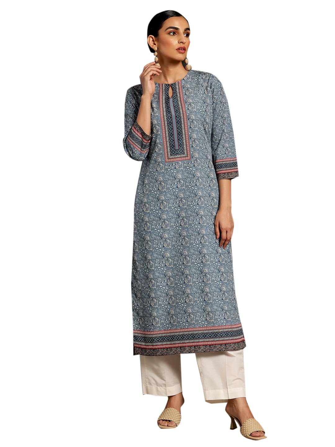 Libas WomenS Crepe Printed Straight Kurta (26557_Grey