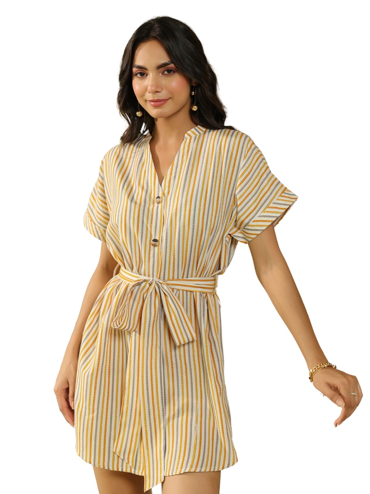 Greciilooks Rayon Mid-Thigh Length One Piece Maxi Bodycon Dresses Midi Dress For Women (Gl-Wd1224_Yellow