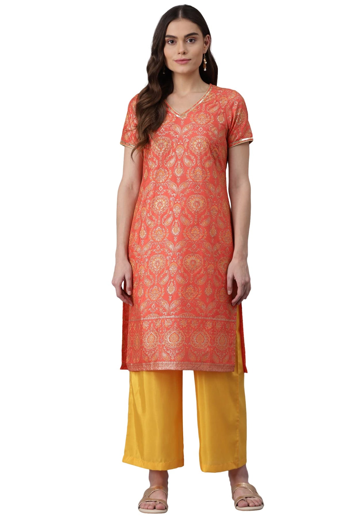 Aurelia Womens Polyester Regular Kurta-Straight Palazzo