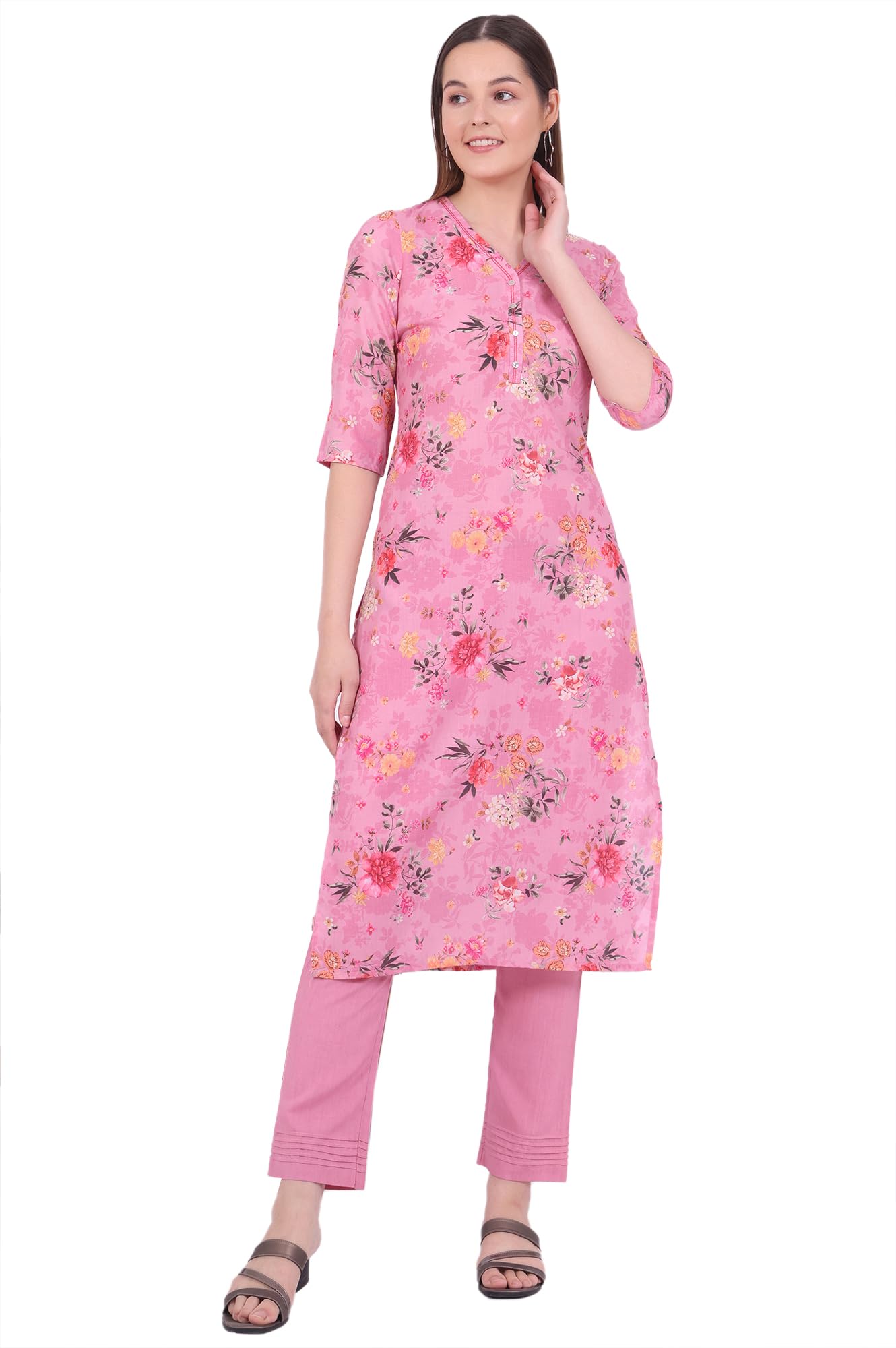 Aurelia Women'S Pink Printed Straight Kurta (Size: 2Xl)-A15699-508783