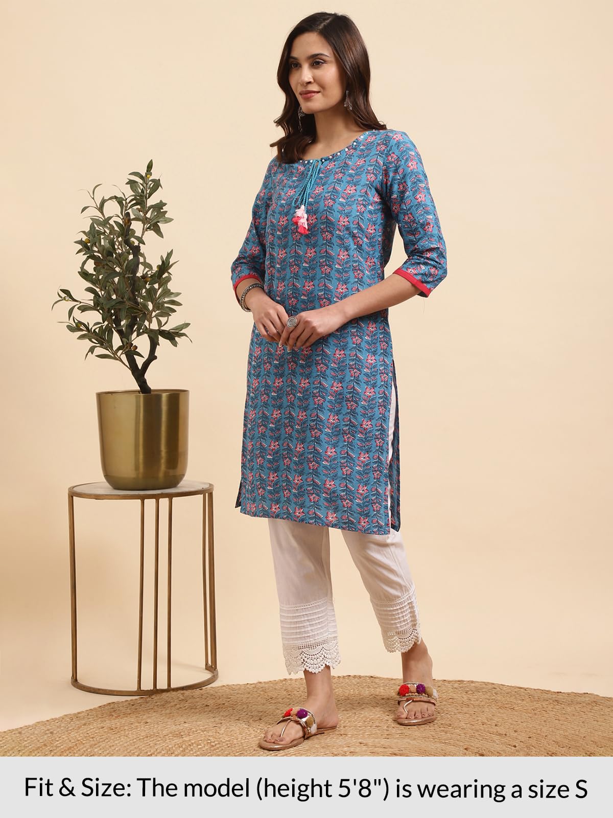 rangita Blue Cotton Printed Straight Kurta with Pant | Kurta Set for Women