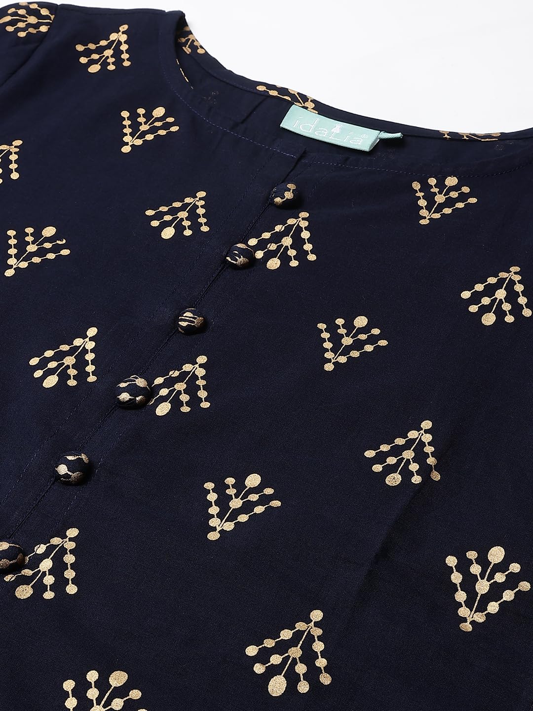 idaLia Cotton Printed A-Line Kurta Set with Skirt - Long Kurta with Skirt - Skirt and Kurta Set for Wedding, 3/4th Sleeve, Round Neck, Calf Length