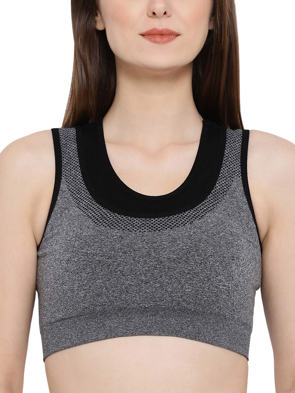 Clovia Womens Padded Seamless Sports Bra with Racerback (BR1867P05_Grey_S)