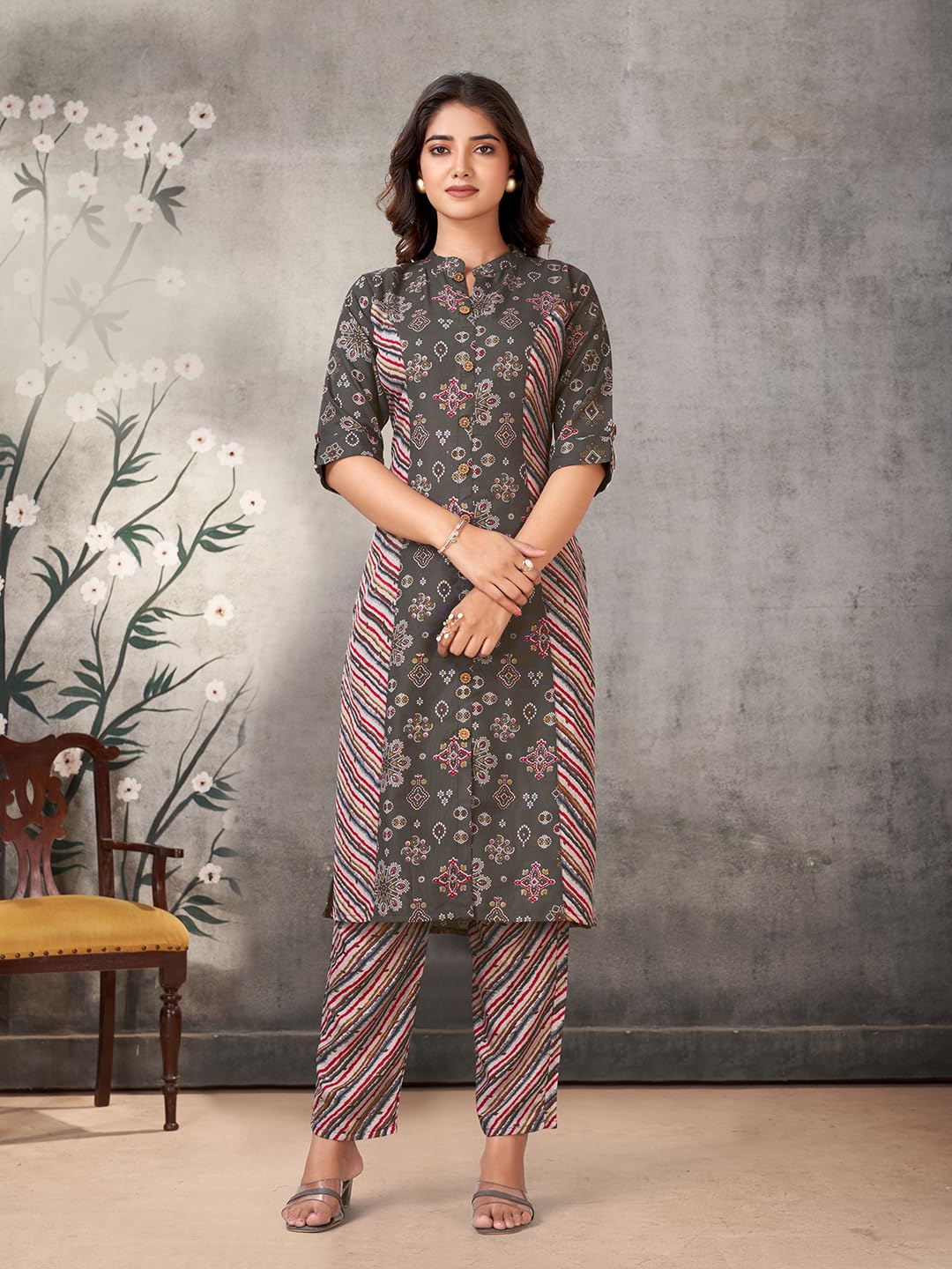 Pratham Blue WomenS Viscose Rayon Straight Kurta With Palazzos |Kurta Set For Women |Women Kurta|Women Printed Kurta Sets Kurti
