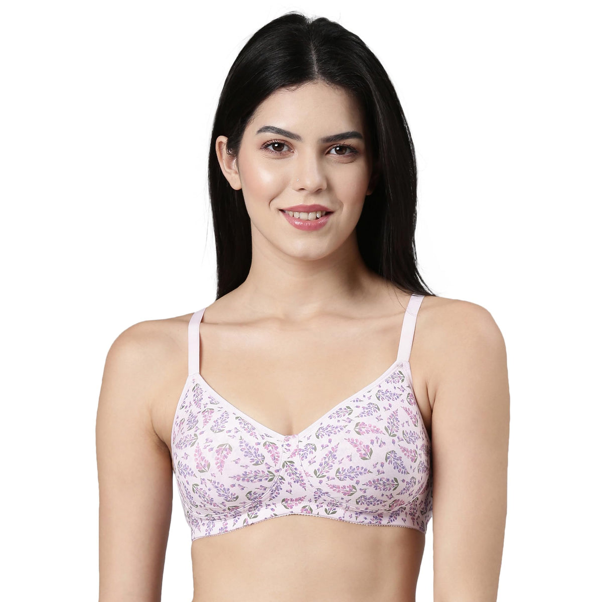 Enamor Womens Cotton Wire Free Casual Full-Coverage Bra (A042_Lupine Print