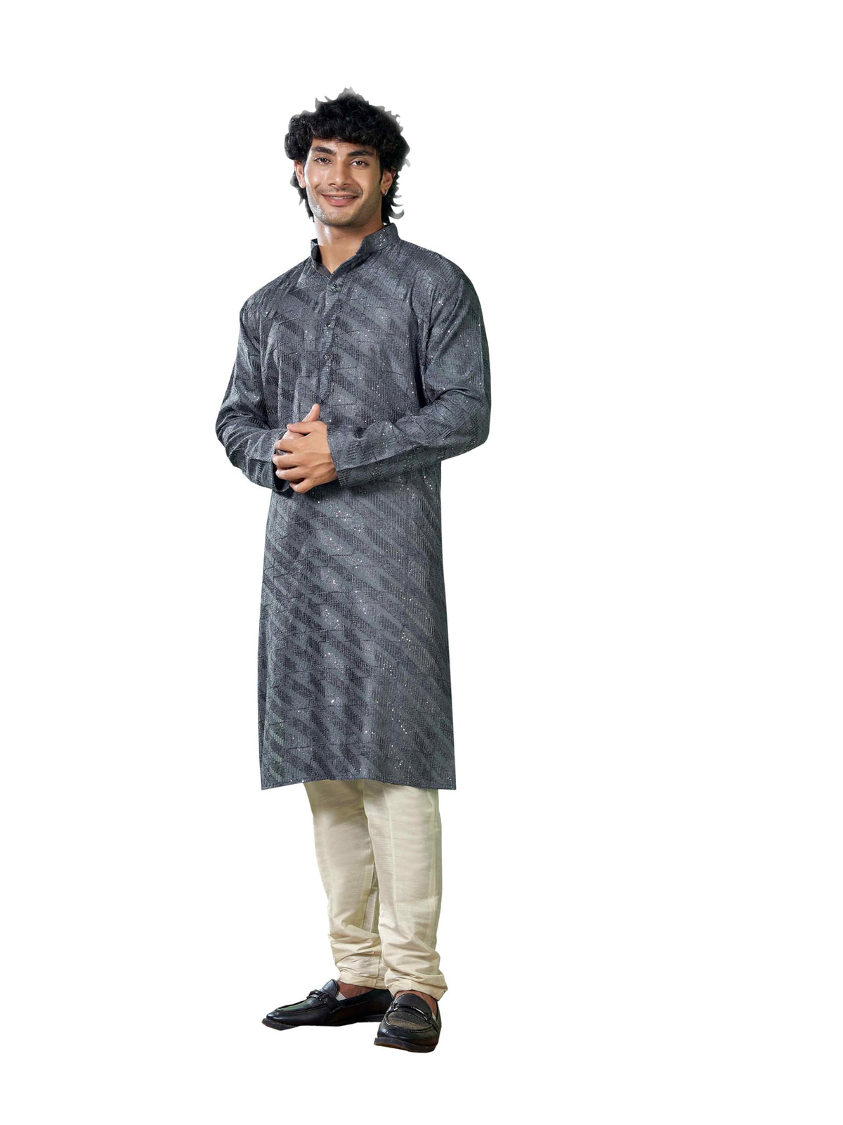 Vardha MenS Royal Blue Viscose Sequence Readymade Kurta For Men - Sequins Embroidery, Mandarin Collar, Traditional Design Blue