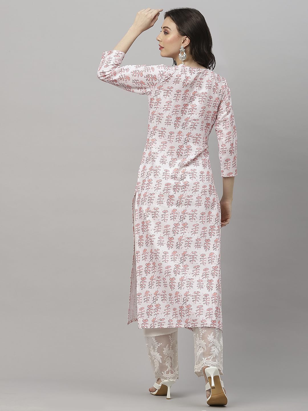 GoSriKi Women's Cotton Blend Straight Yoke Design Printed Kurta