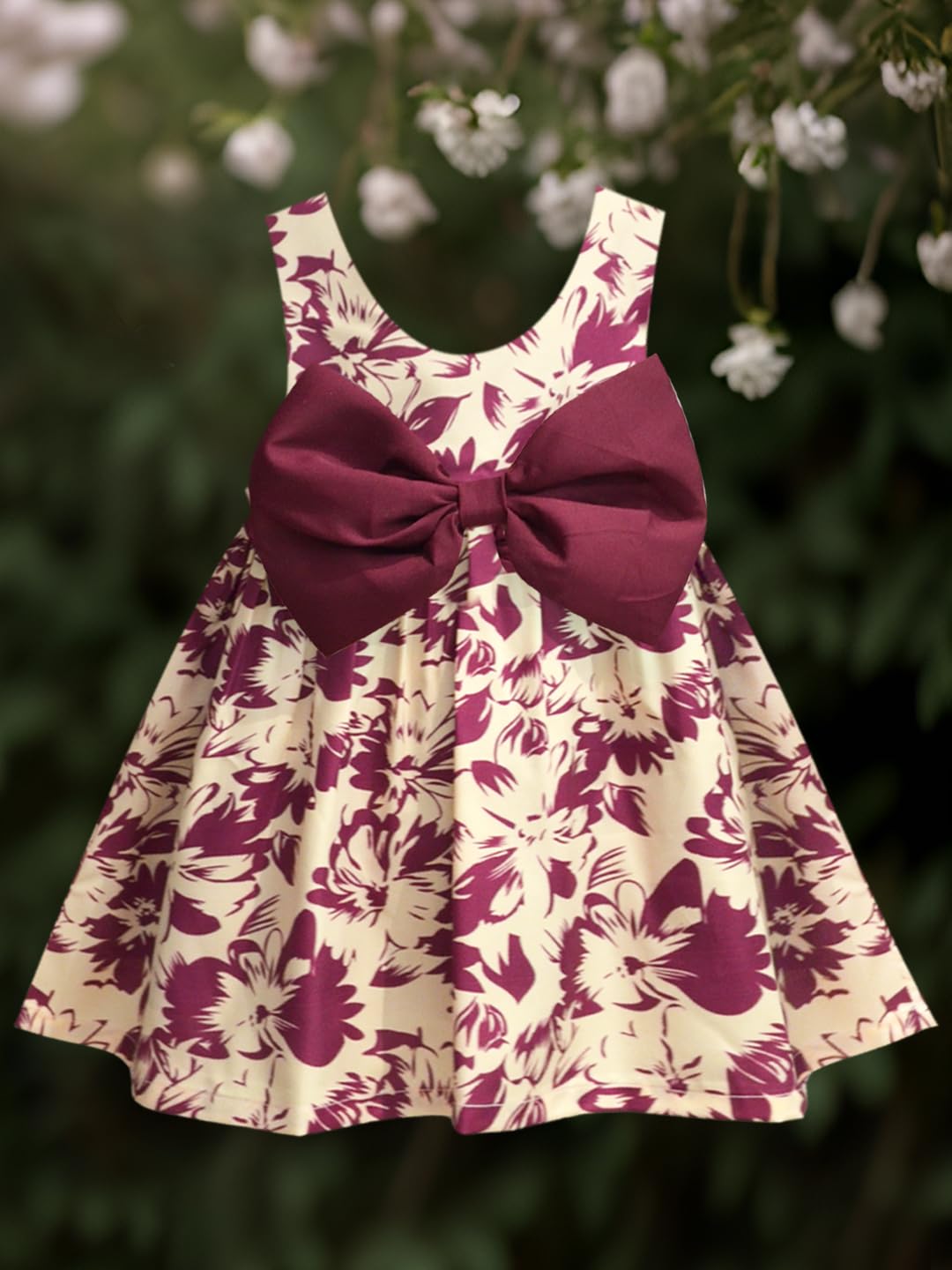 A.T.U.N. (ALL THINGS UBER NICE) Wine Floral Printed Pam Bow Dress for Girls