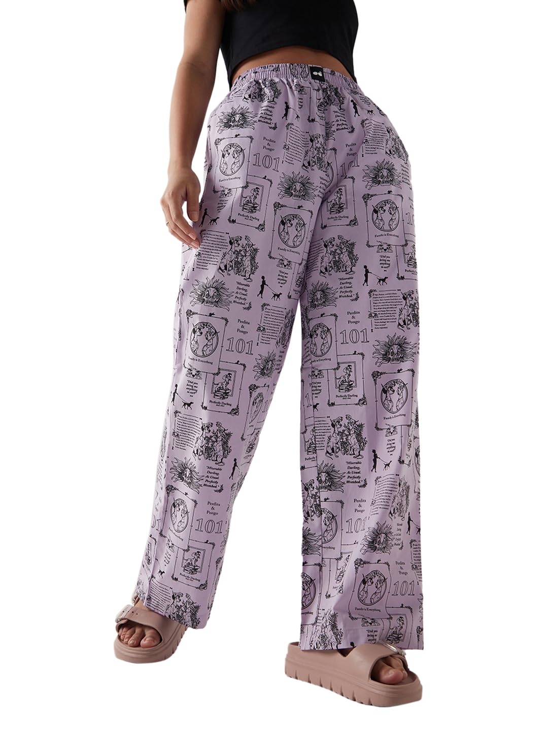 Bewakoof WomenS Official Disney Merchandise 101 Dalmatians All Over Printed Wide Leg Poplin Pyjama_645096_Purple_Xl